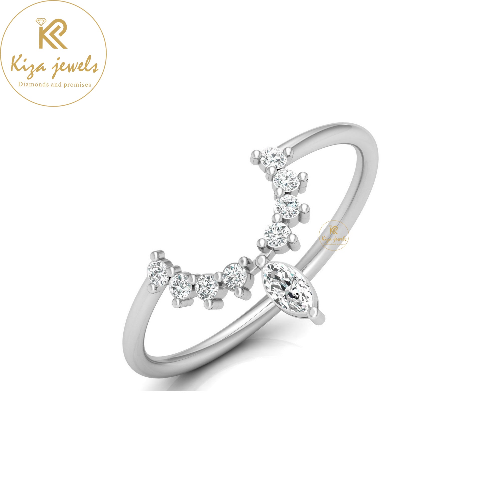 0.17 TDW Marquise & Round Cut Minimalist Diamond Ring