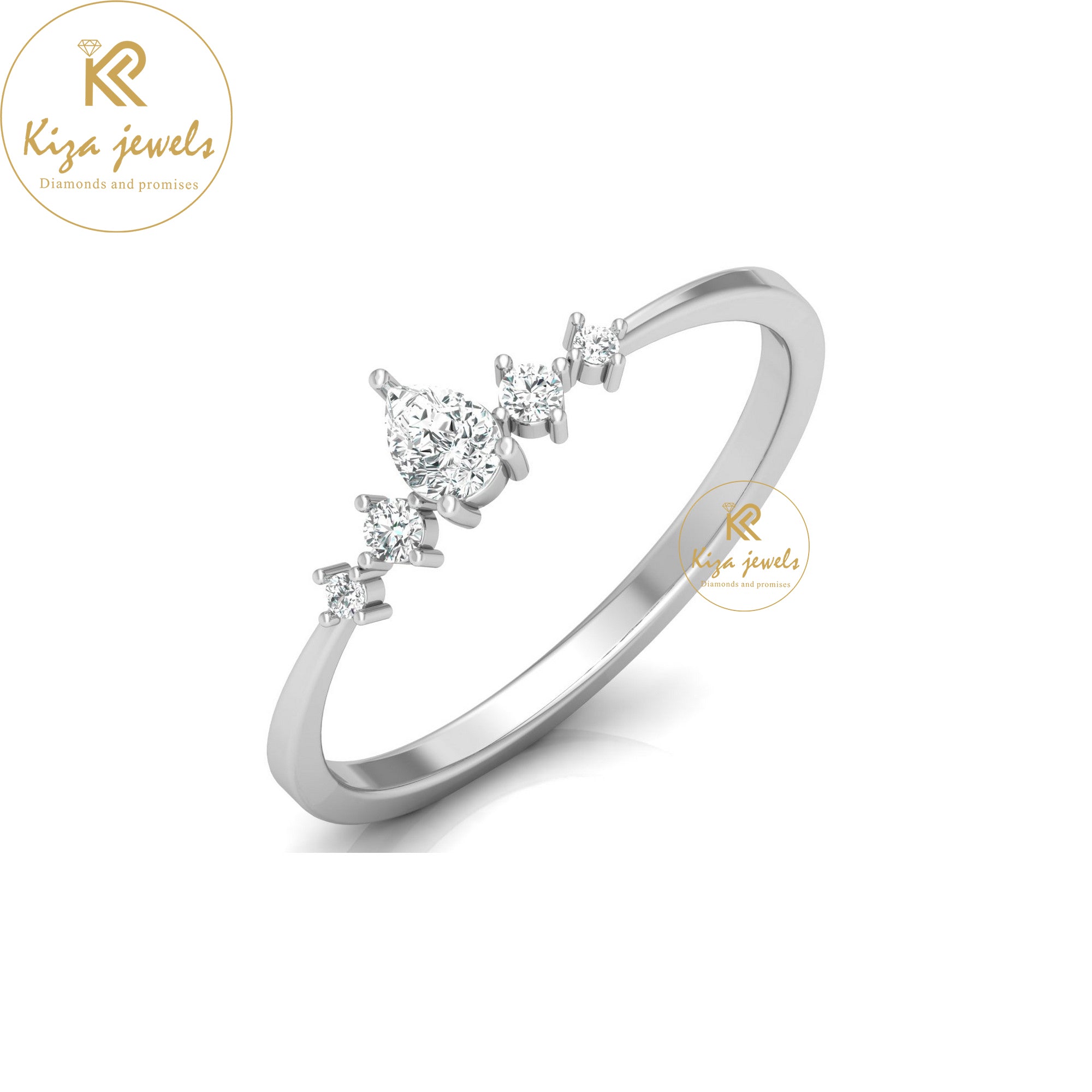 0.19 TDW Round & Pear Cut Minimalist Diamond Ring