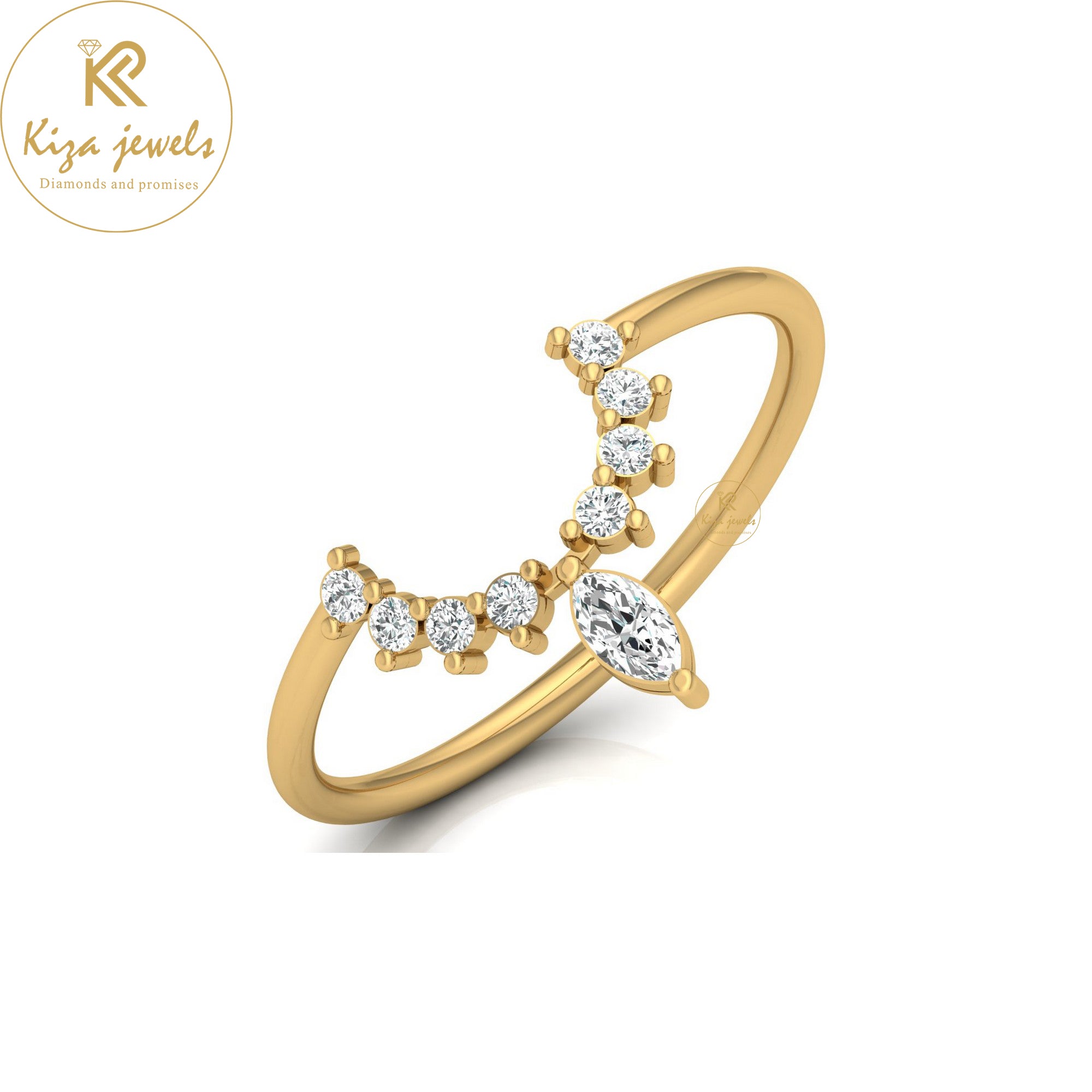 0.17 TDW Marquise & Round Cut Minimalist Diamond Ring