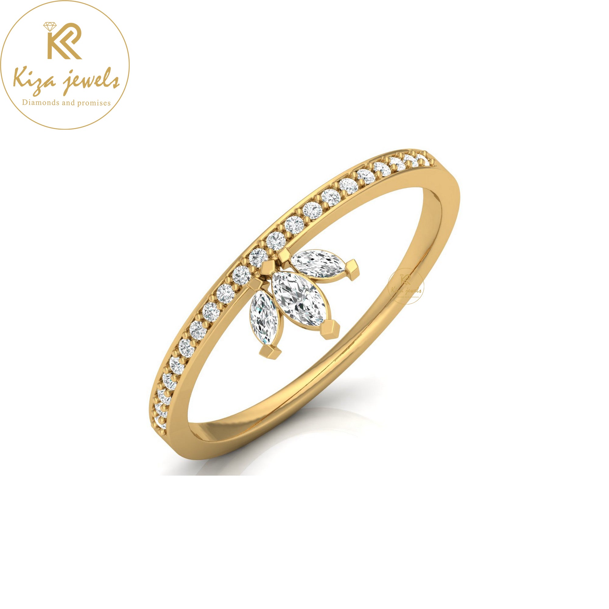 0.17 TDW Marquise & Round Cut Minimalist Diamond Ring