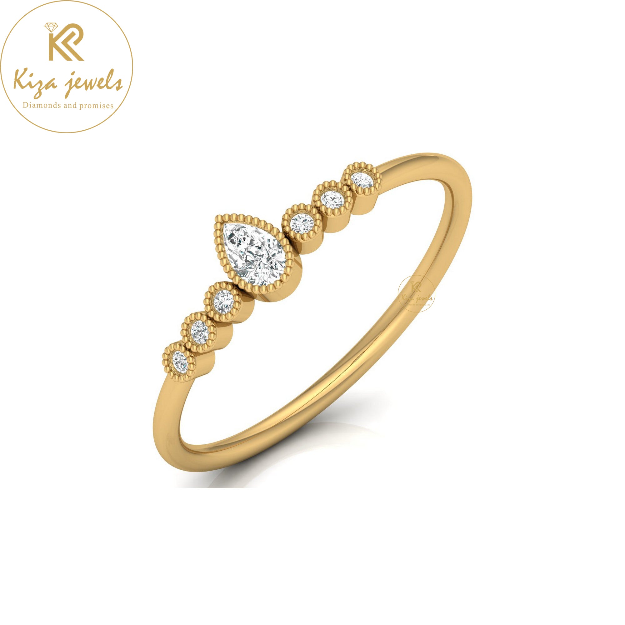 0.13 TDW Pear & Round Cut Minimalist Diamond Ring