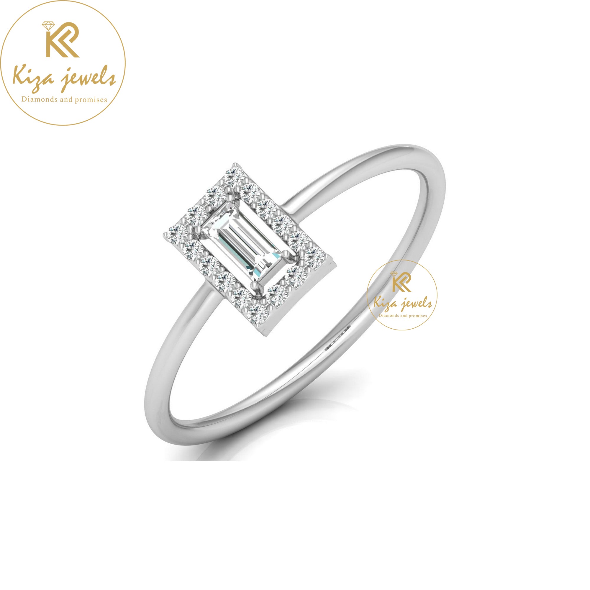 0.17 TDW Round & Baguette Cut Women's Minimalist Diamond Ring