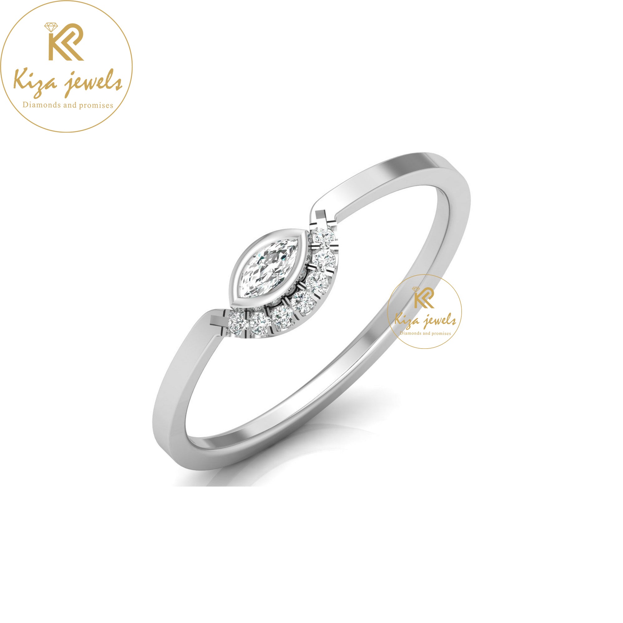 0.09 TDW Round & Marquise Cut Minimalist Diamond Ring