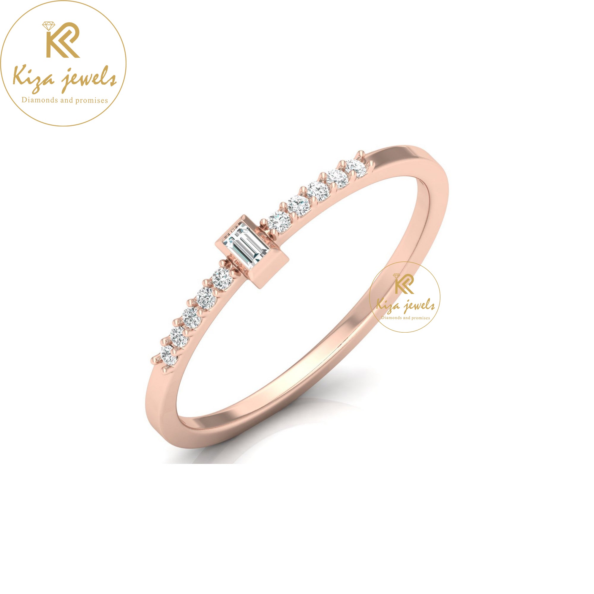 0.08 TDW Round & Baguette Cut Minimalist Diamond Ring