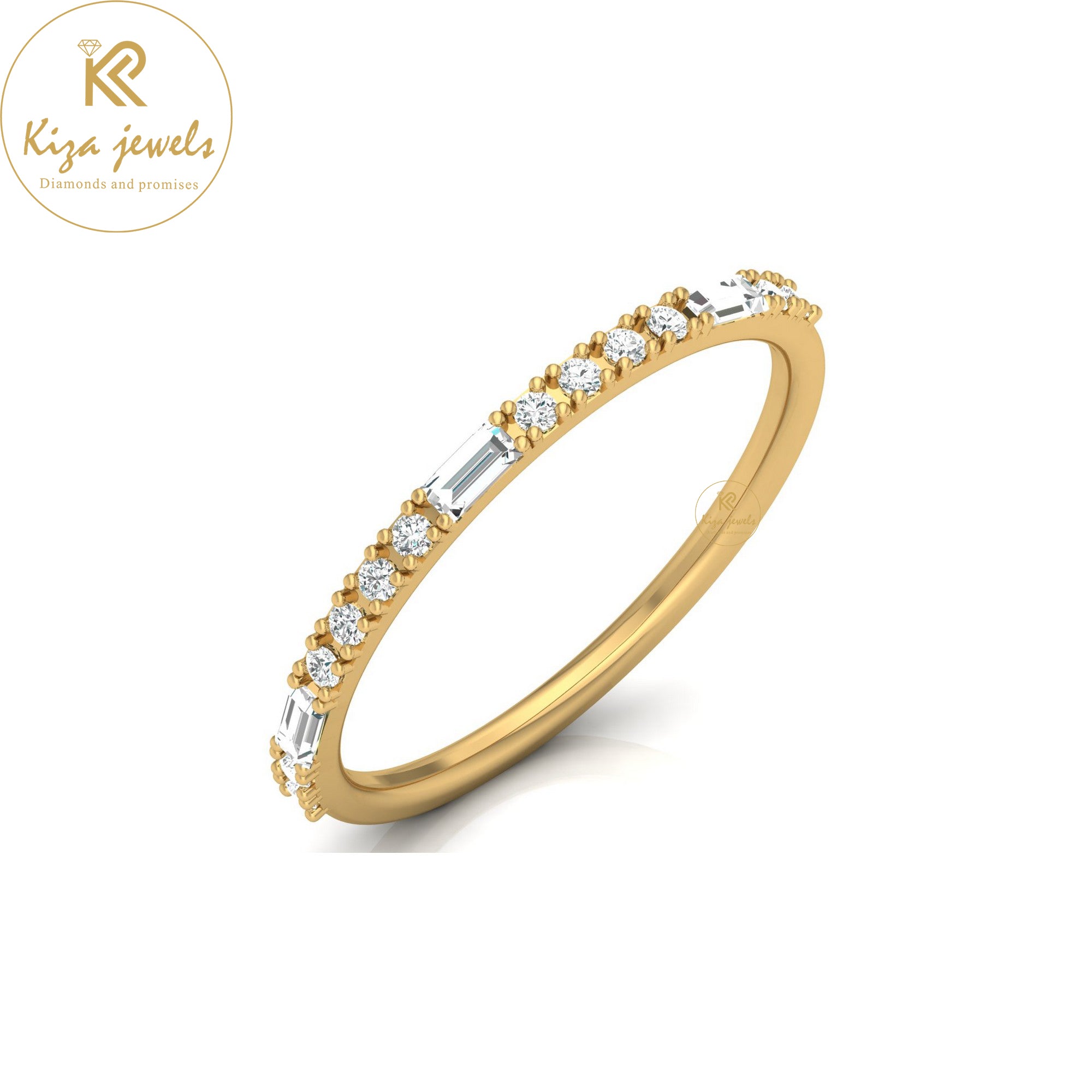 0.24 TDW Round & Baguette Cut Minimalist Diamond Ring