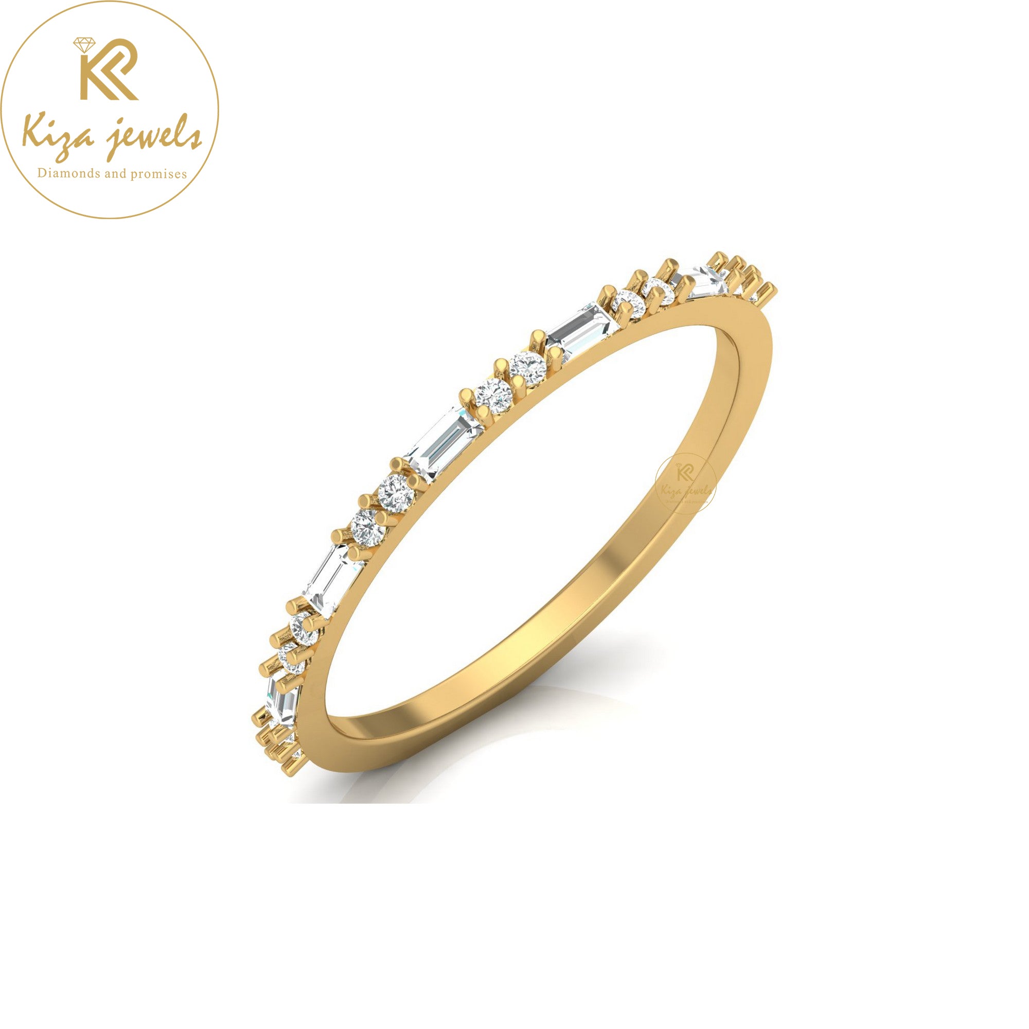 0.21 TDW Round & Baguette Cut Minimalist Diamond Ring