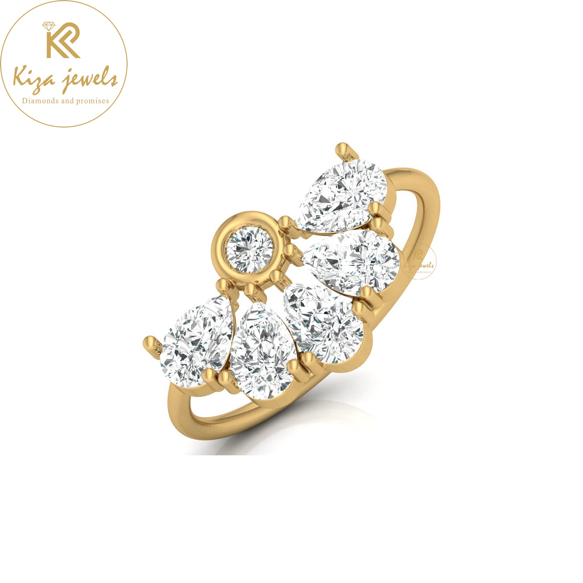 1.62 TDW Pear & Round Cut Minimalist Diamond Ring