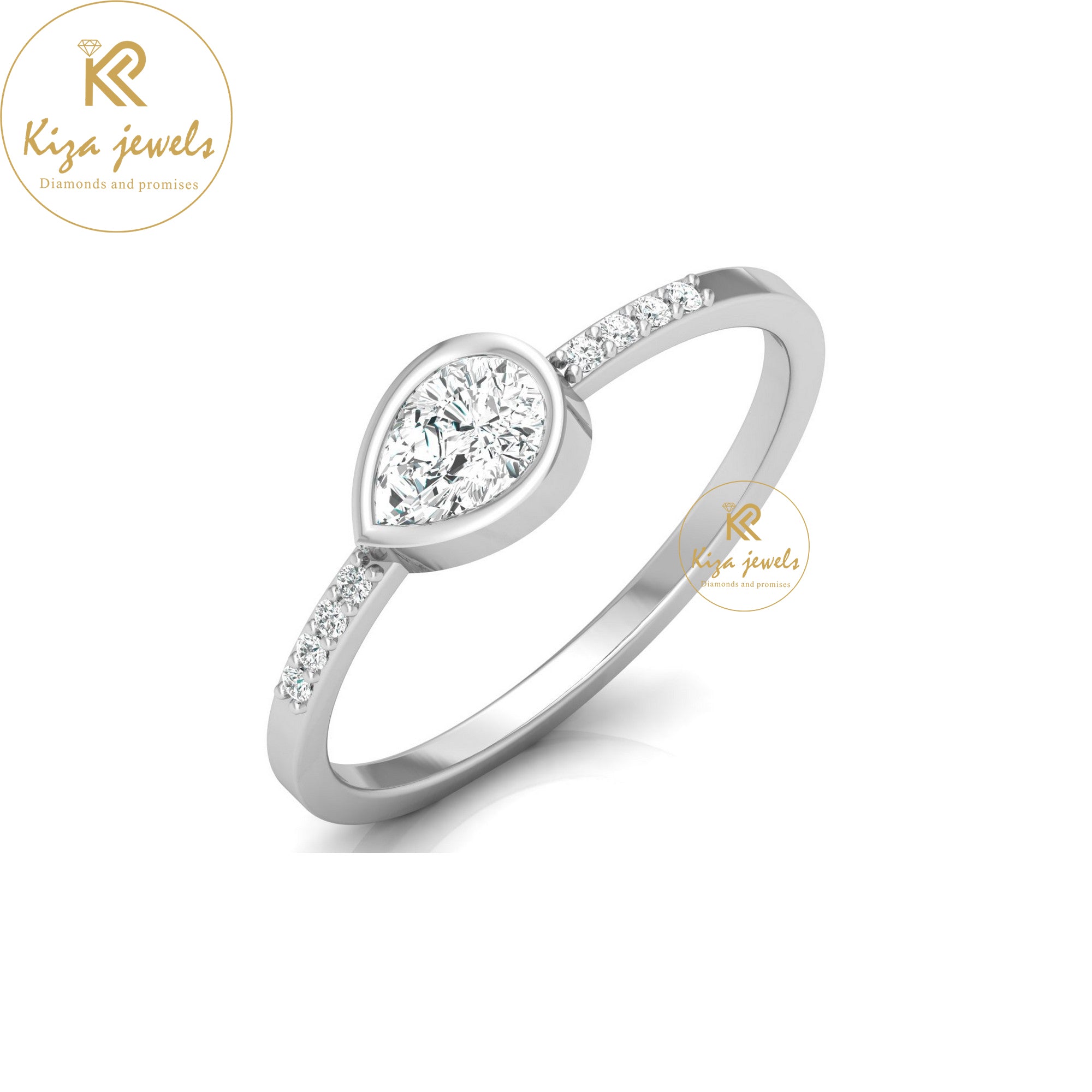 0.39 TDW Round & Pear Cut Minimalist Diamond Ring