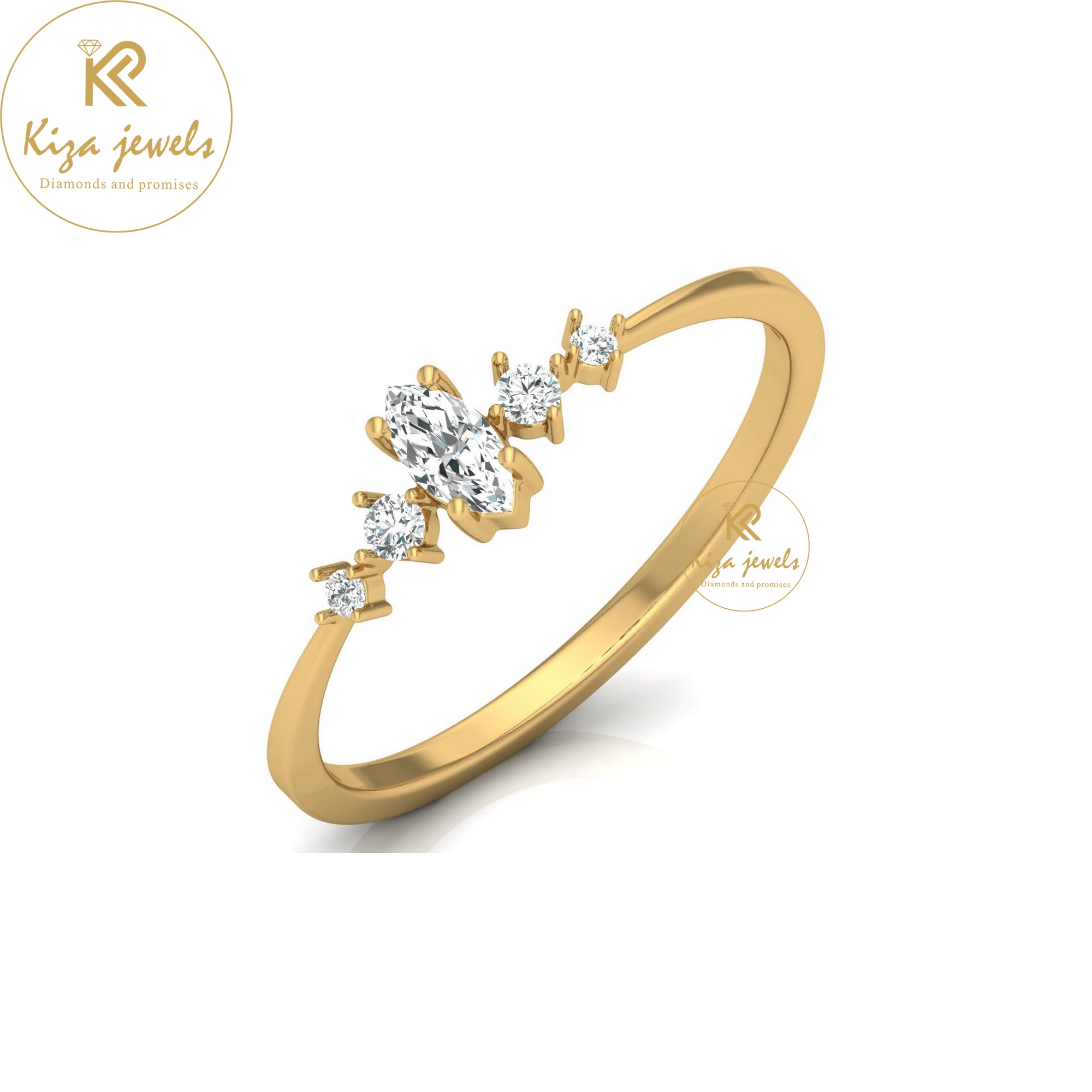 0.16 TDW Round & Marquise Cut Minimalist Diamond Ring