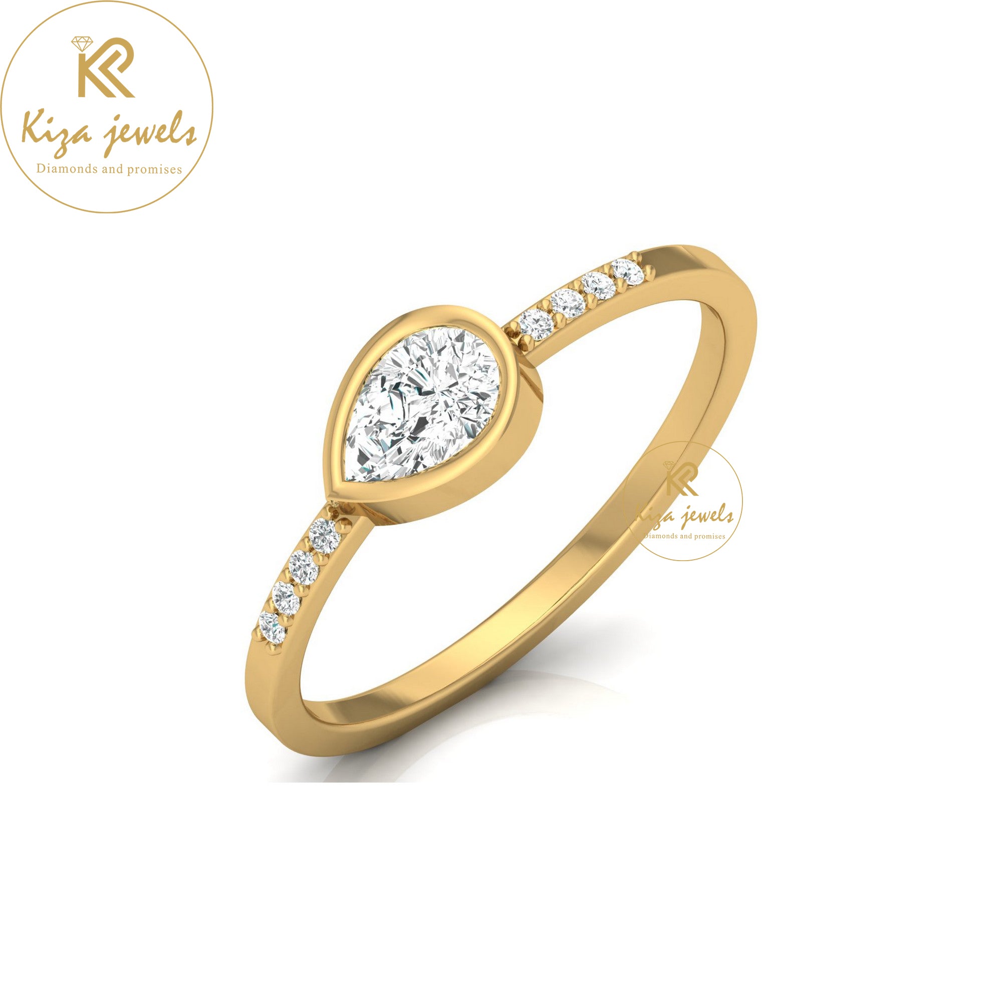 0.39 TDW Round & Pear Cut Minimalist Diamond Ring