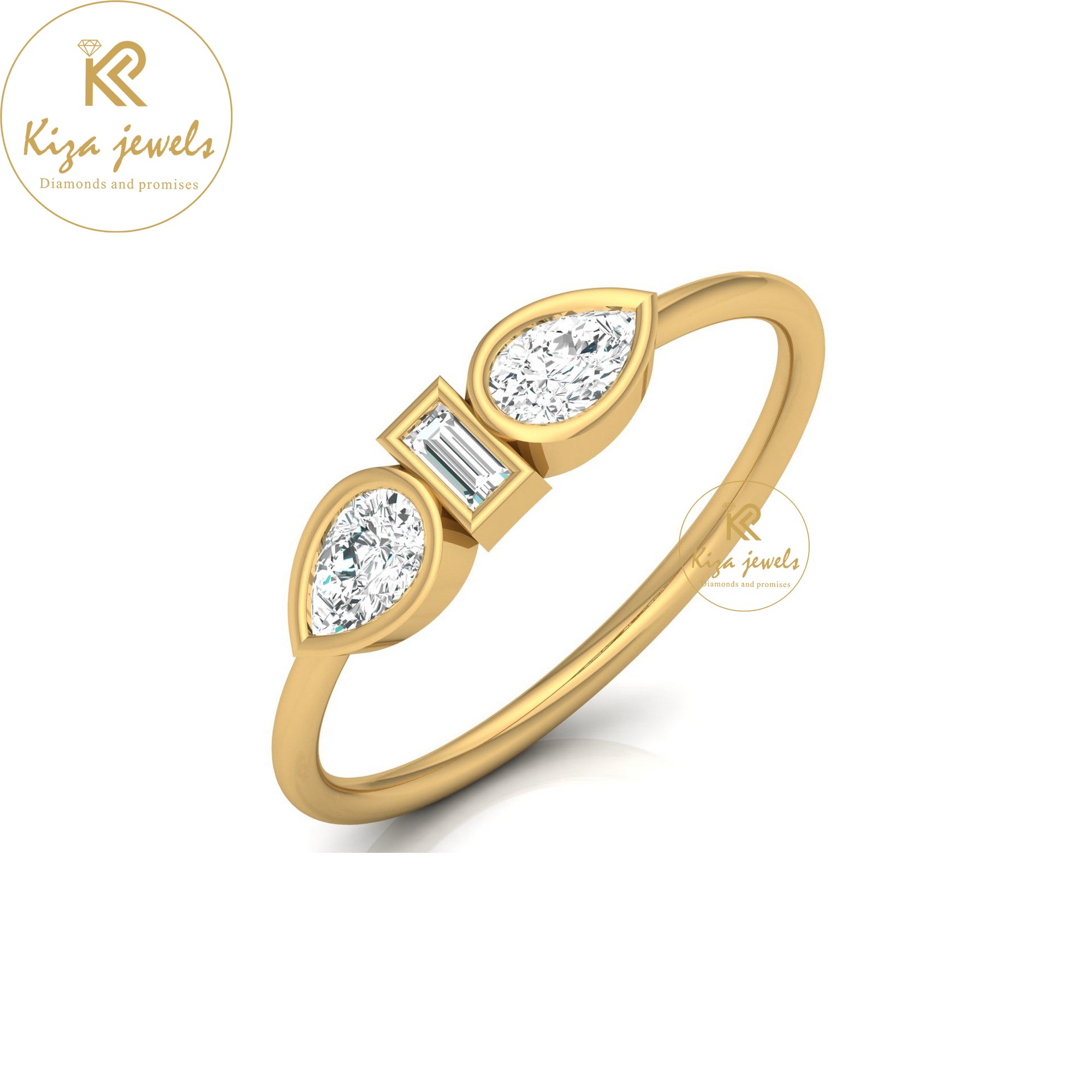 0.38 TDW Baguette & Pear Cut Minimalist Diamond Ring