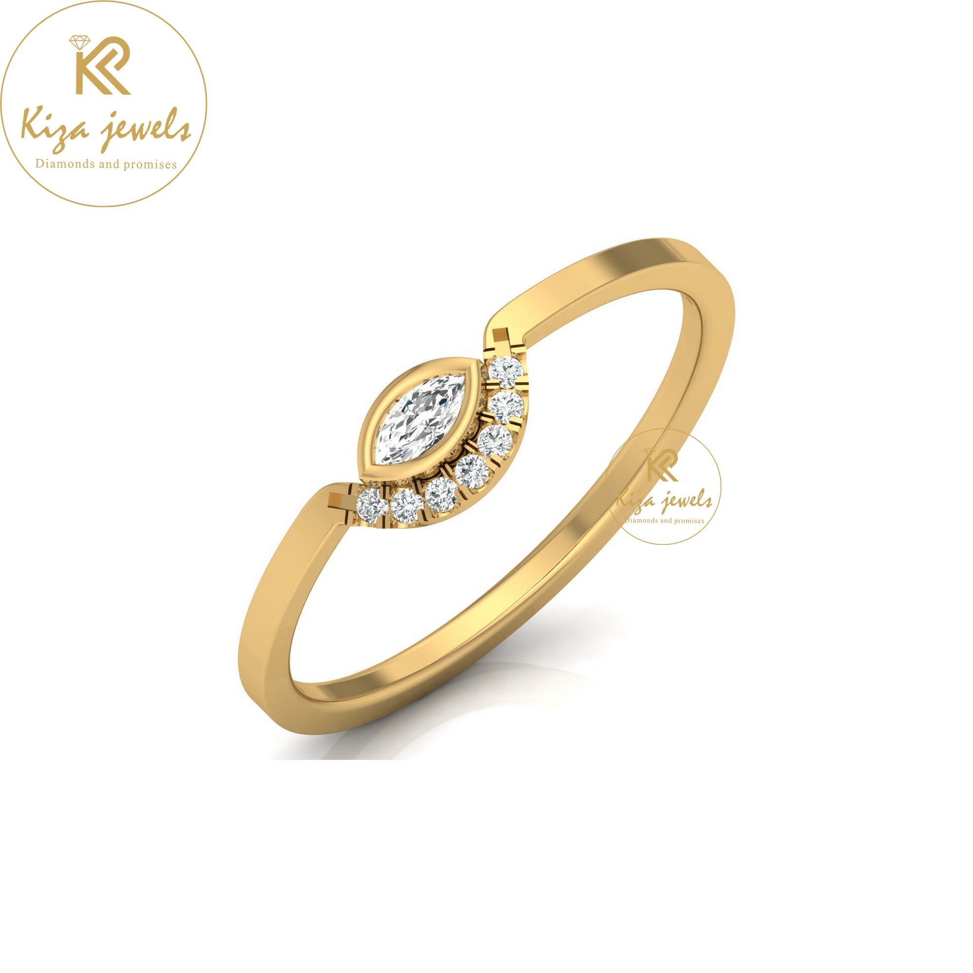 0.09 TDW Round & Marquise Cut Minimalist Diamond Ring