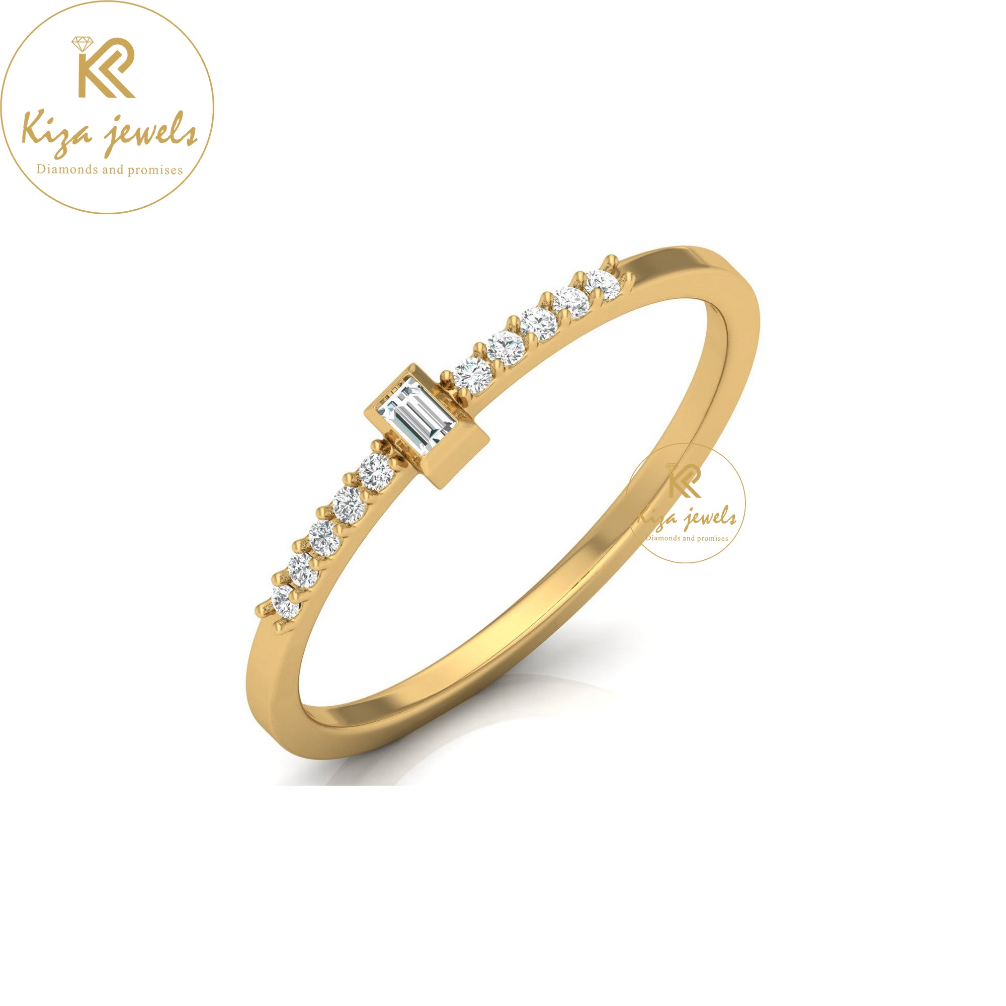 0.08 TDW Round & Baguette Cut Minimalist Diamond Ring