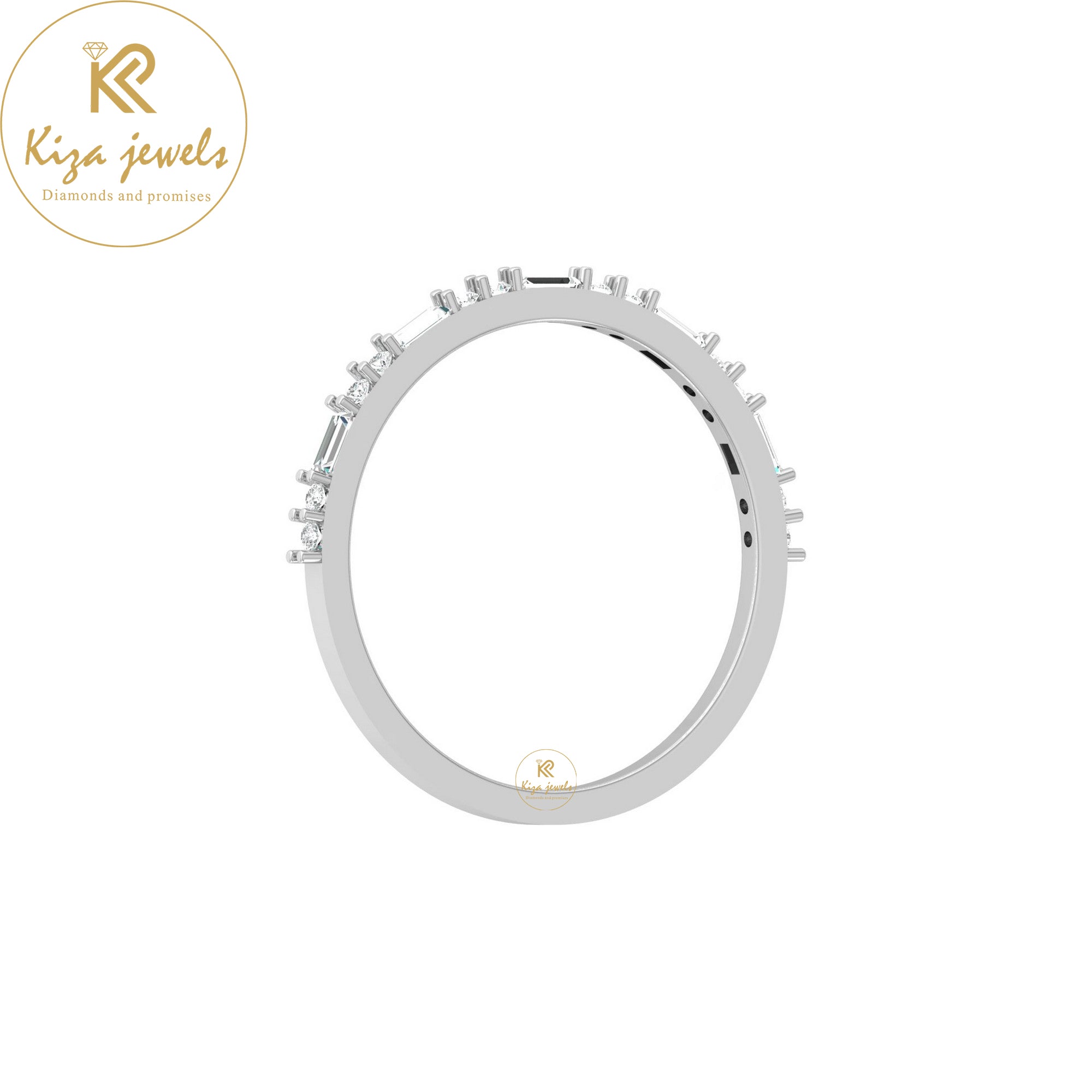 0.21 TDW Round & Baguette Cut Minimalist Diamond Ring