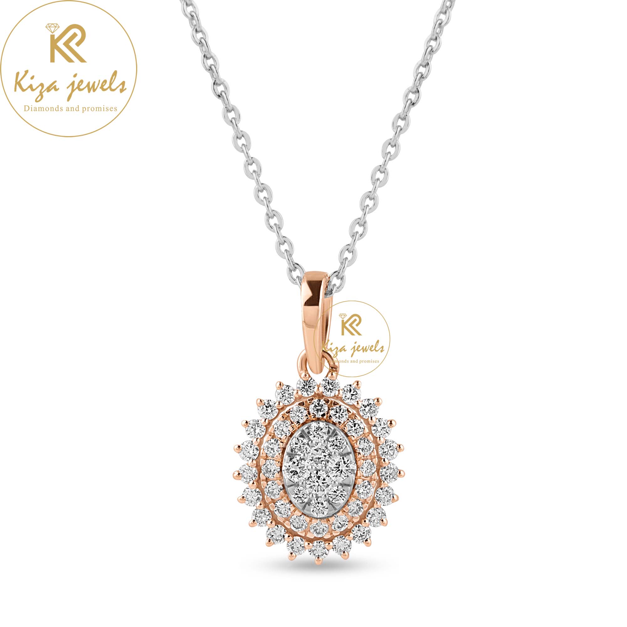 0.871 TDW Round Cut Diamond Pendant-Earring With Chain