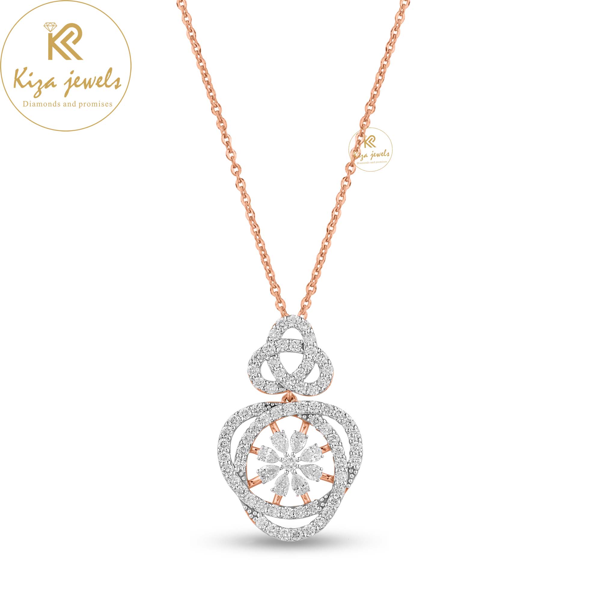 3.06 TDW Pear, Round Cut Diamond Pendant-Earring Set With Chain