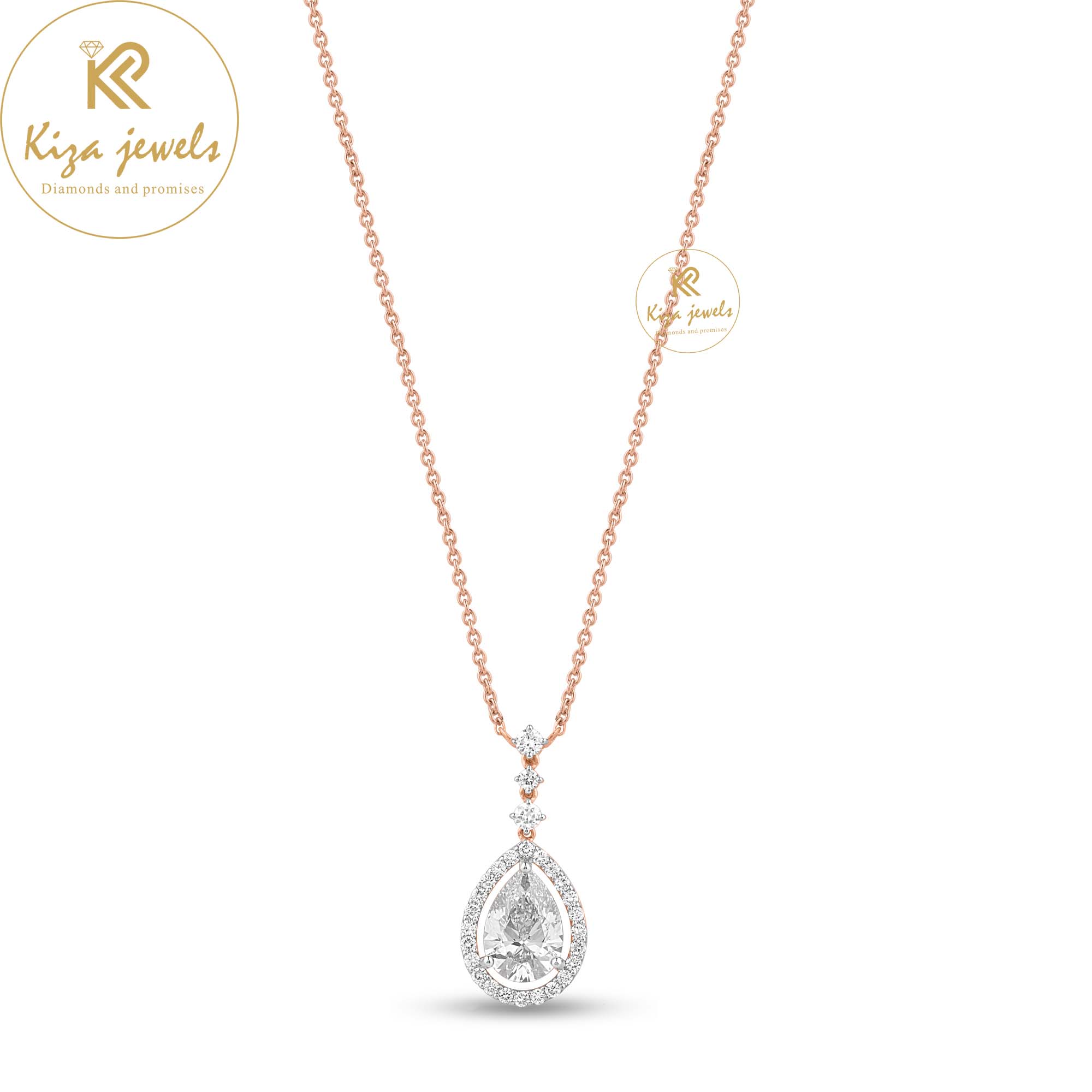 6.495 TDW Pear & Round Cut Diamond Pendant And Earring With Chain