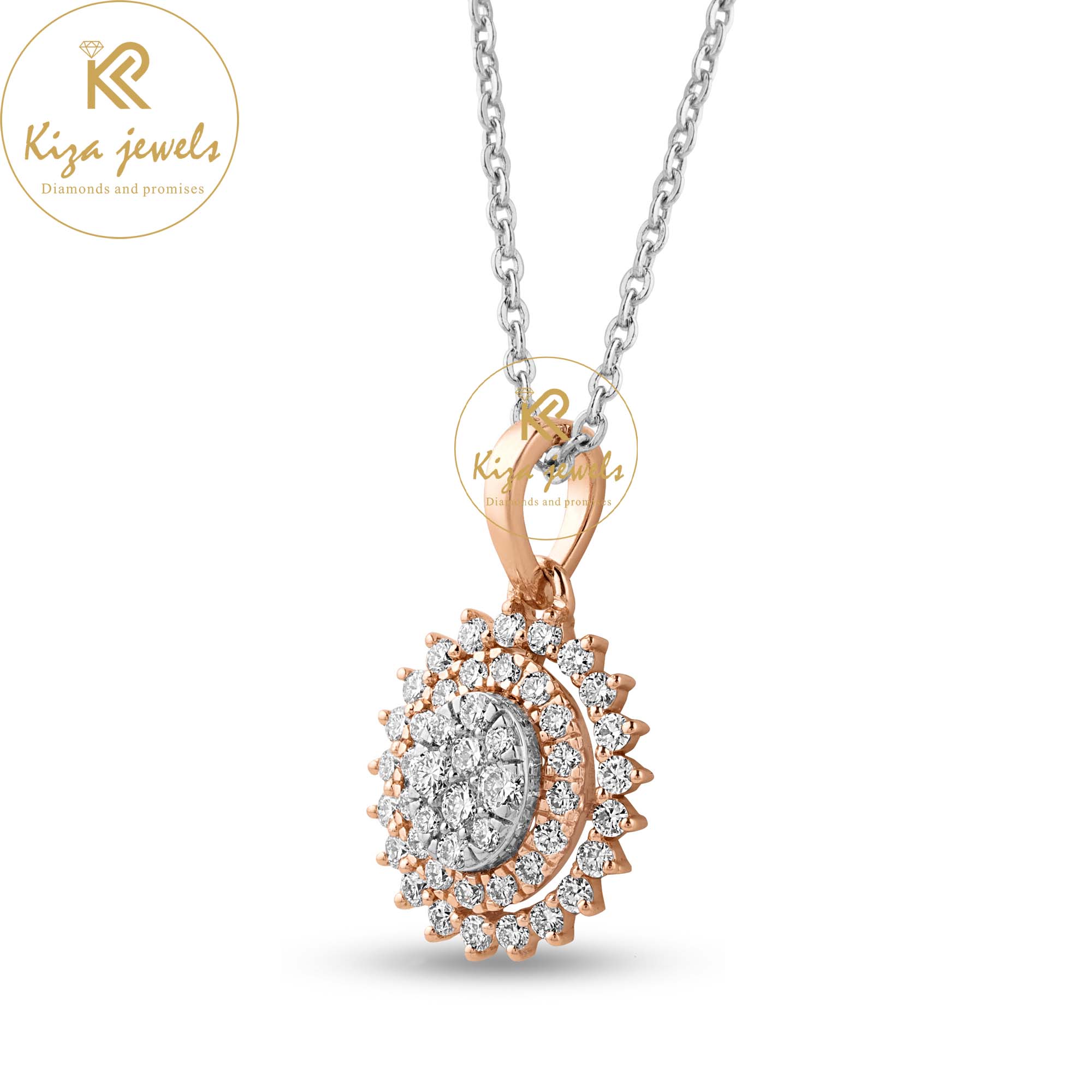 0.871 TDW Round Cut Diamond Pendant-Earring With Chain