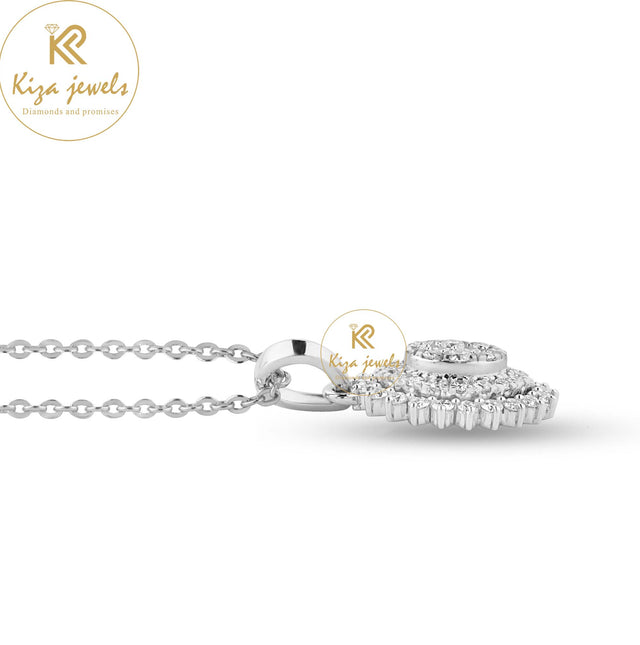 0.871 TDW Round Cut Diamond Pendant-Earring With Chain