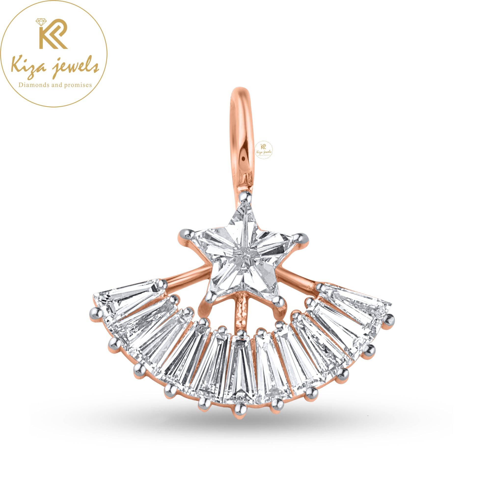 4.88 TDW Star,Baguette & Kite Cut Diamond Pendant&Earring With Chain