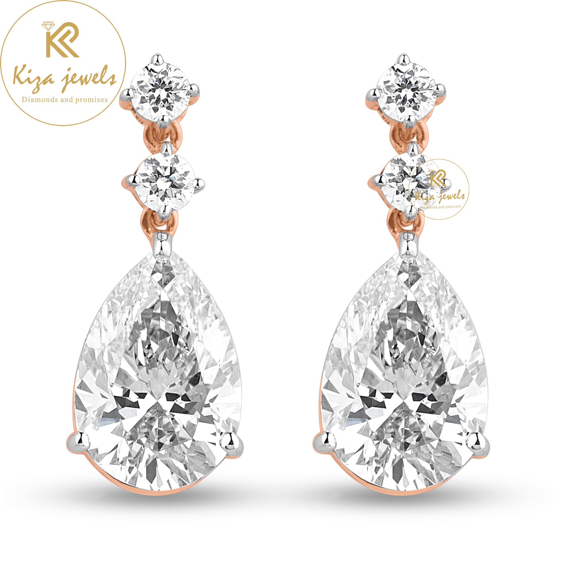 6.495 TDW Pear & Round Cut Diamond Pendant And Earring With Chain