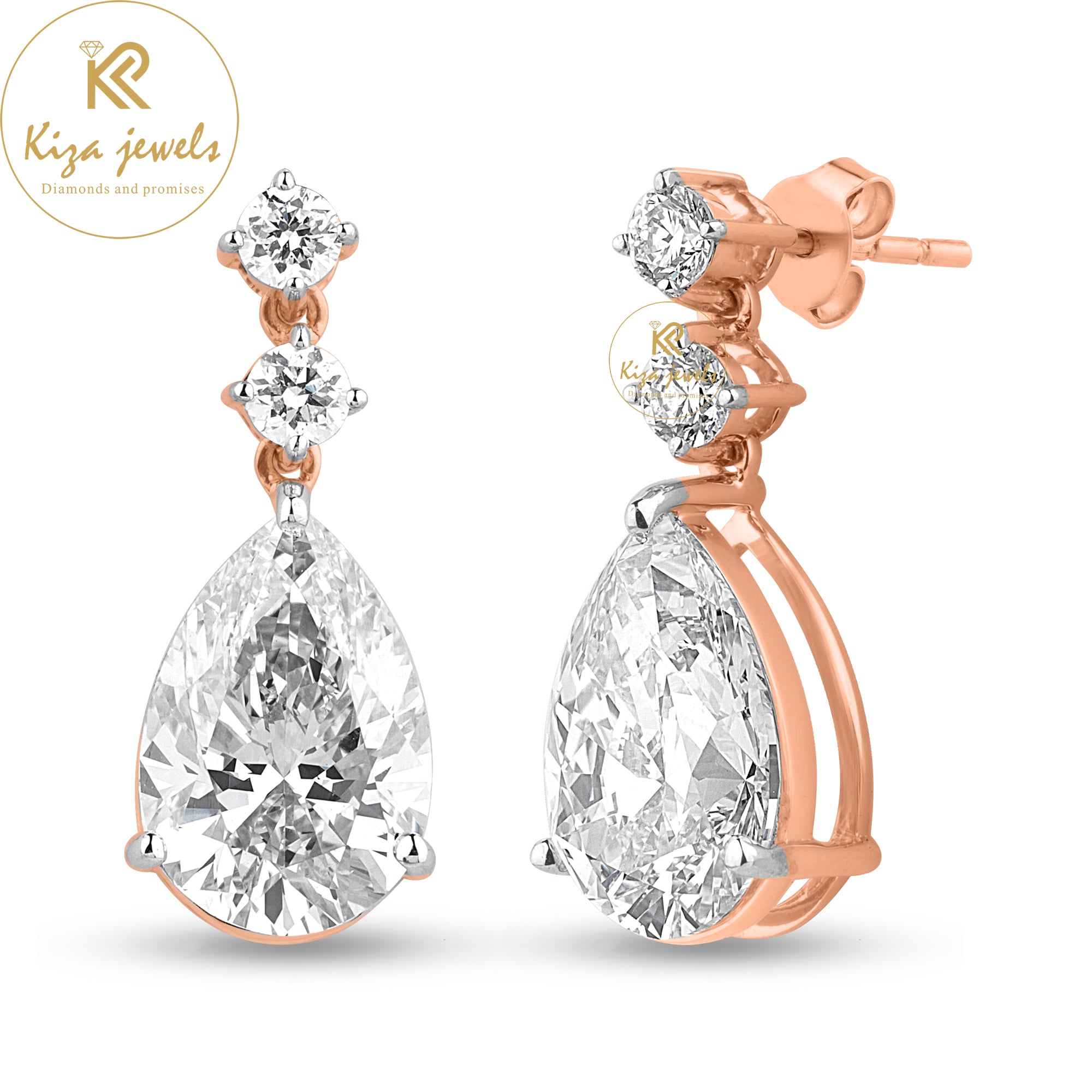 6.495 TDW Pear & Round Cut Diamond Pendant And Earring With Chain