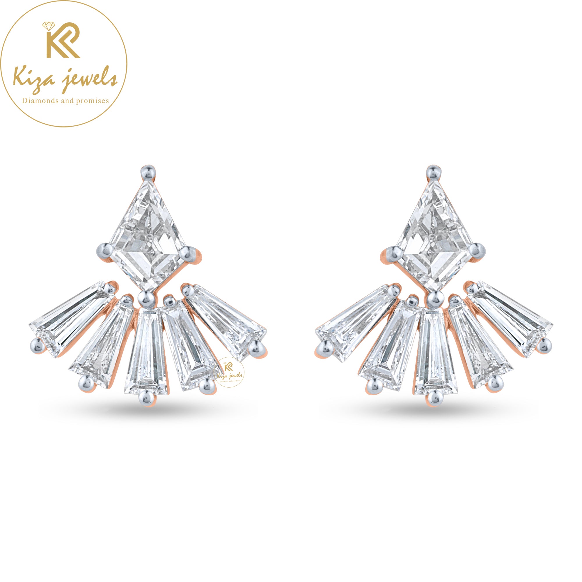 4.88 TDW Star,Baguette & Kite Cut Diamond Pendant&Earring With Chain