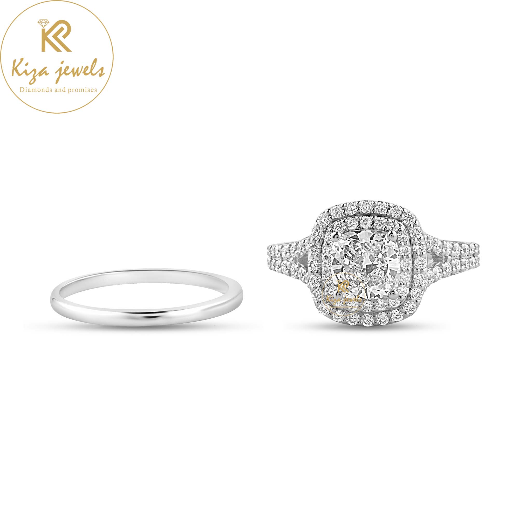 1.79 TDW Cushion & Round Cut Diamond Ring With band