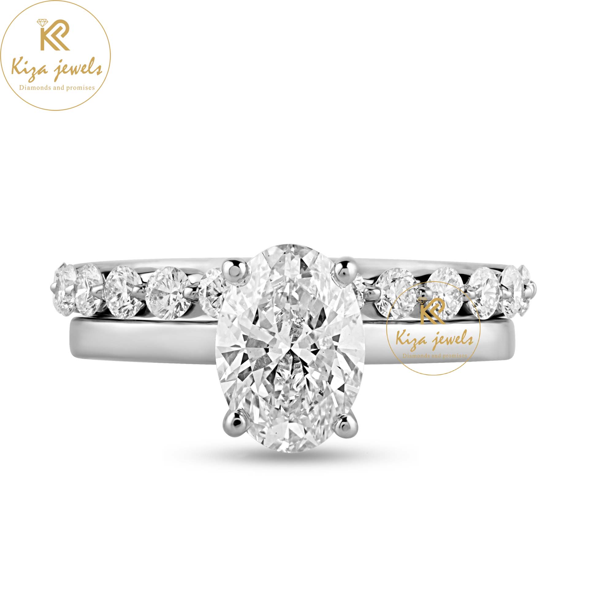 2.08 TDW Oval & Round Cut Diamond Ring With band