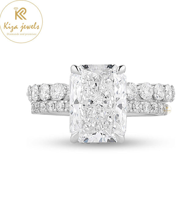 3.825 TDW Radiant & Round Cut Diamond Ring With band