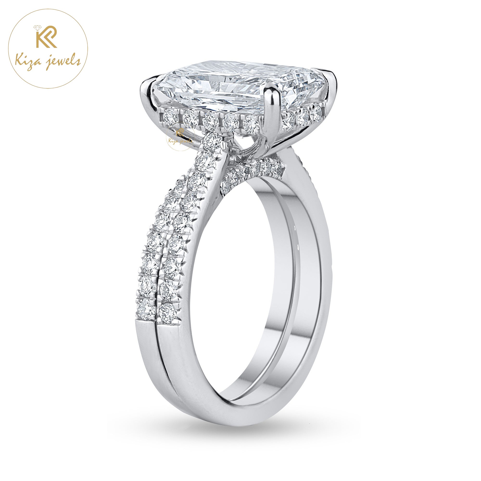 5.18 TDW Radiant Cut Women's Diamond Ring with Band