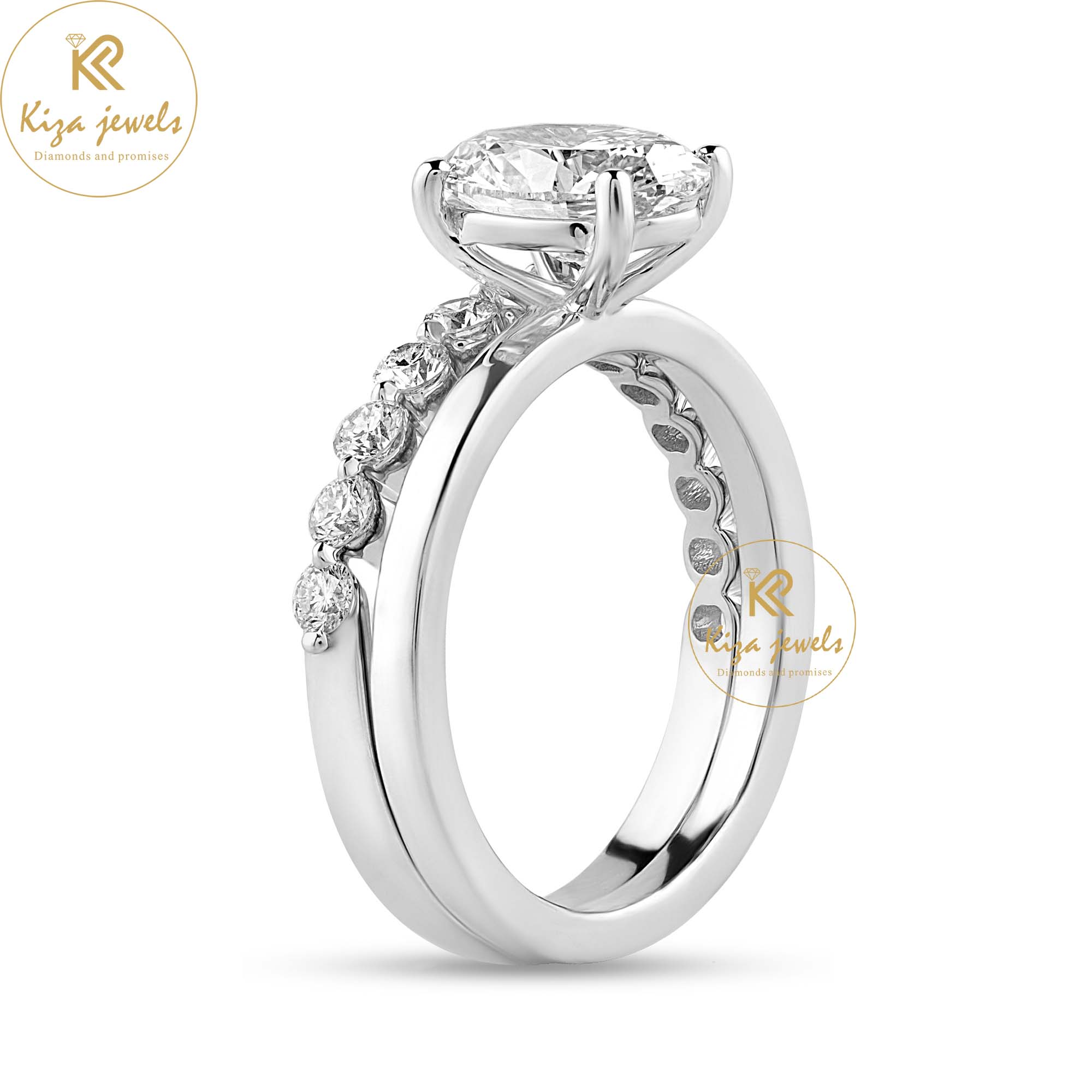 2.08 TDW Oval & Round Cut Diamond Ring With band