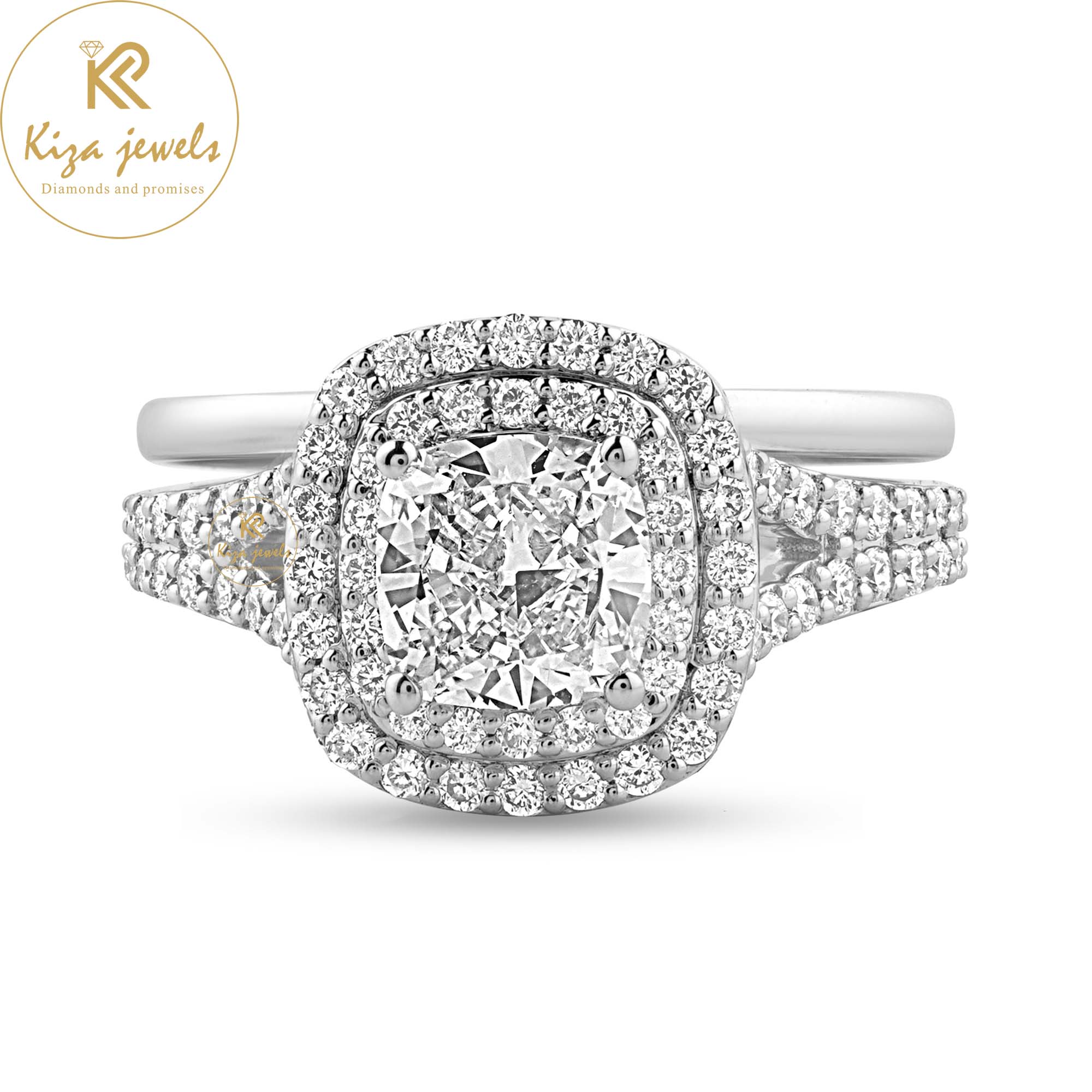 1.79 TDW Cushion & Round Cut Diamond Ring With band