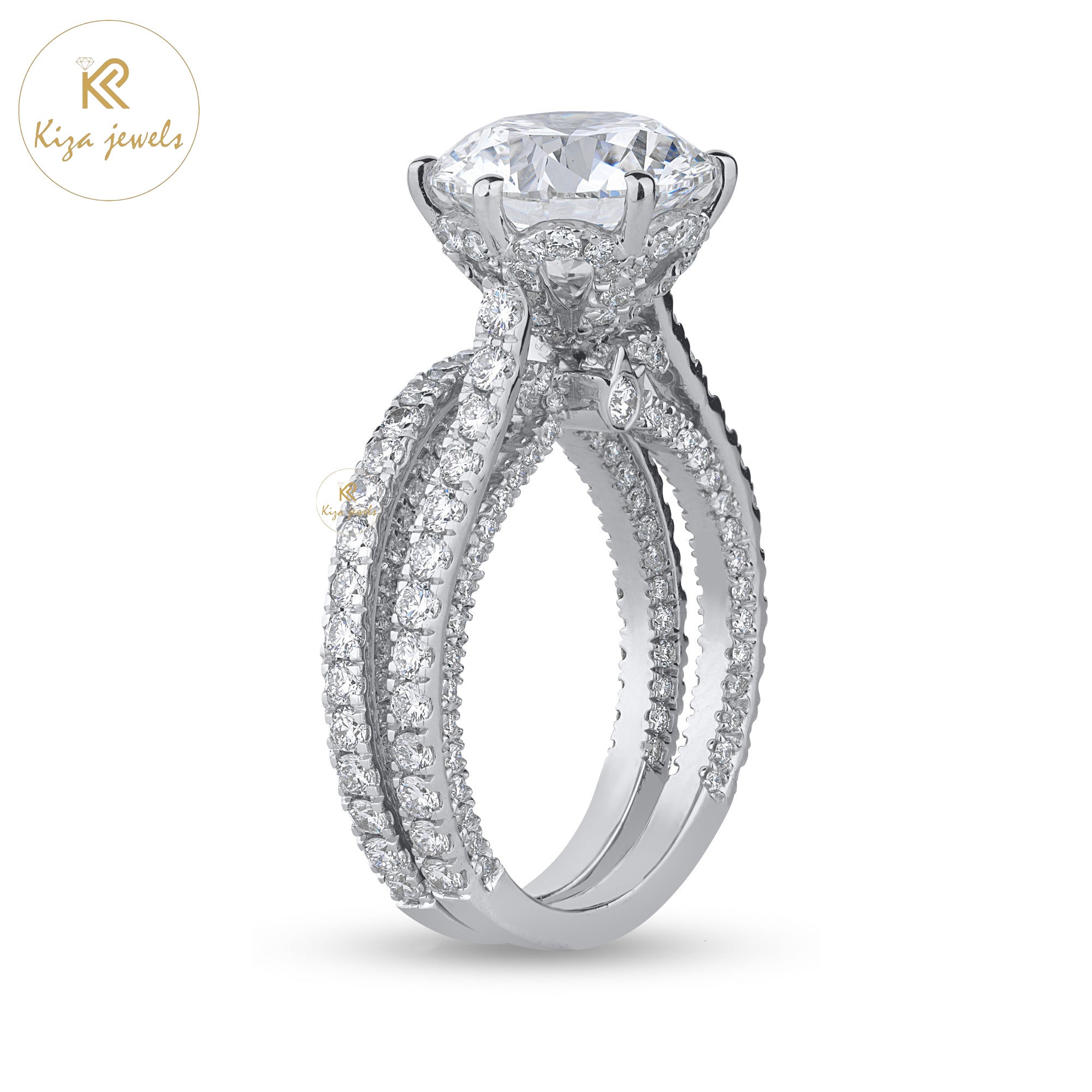 5.578 TDW Round Cut Women's Diamond Ring with Band