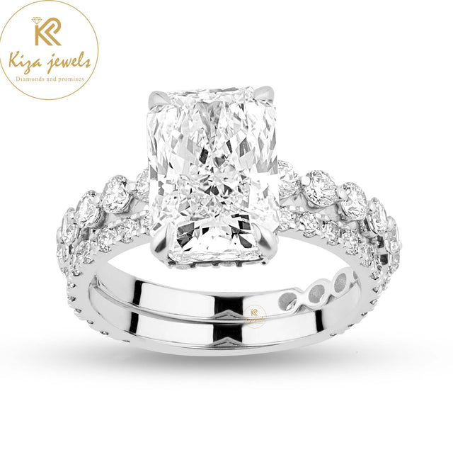 3.825 TDW Radiant & Round Cut Diamond Ring With band