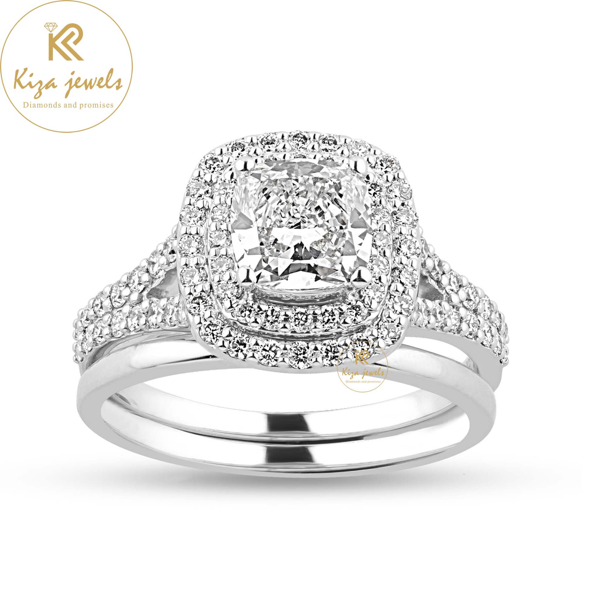 1.79 TDW Cushion & Round Cut Diamond Ring With band