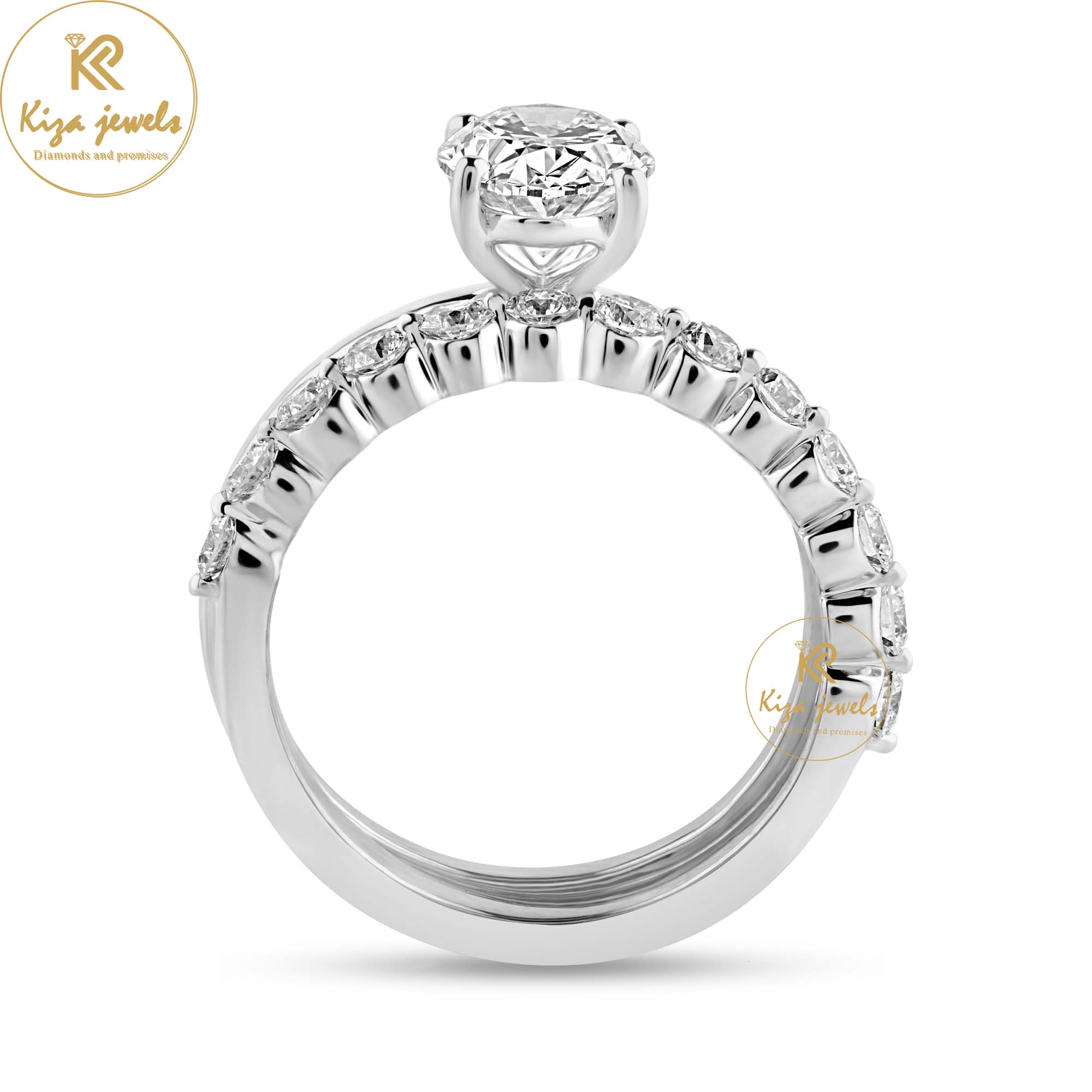 2.08 TDW Oval & Round Cut Diamond Ring With band