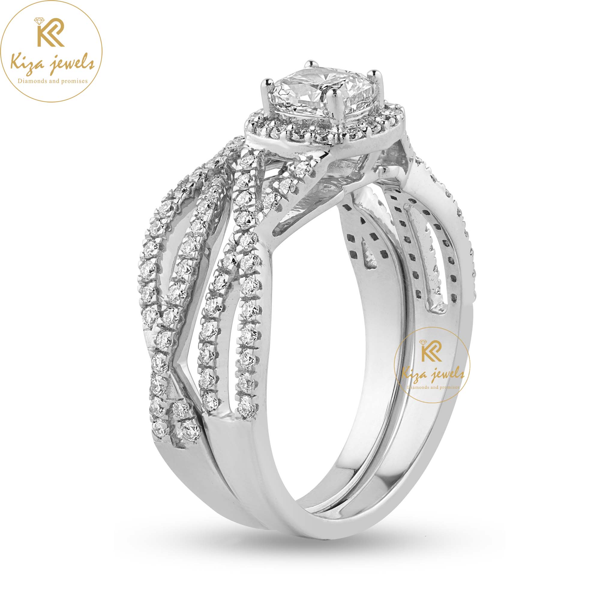 0.91 TDW Cushion & Round Cut Women's Diamond Ring With Band