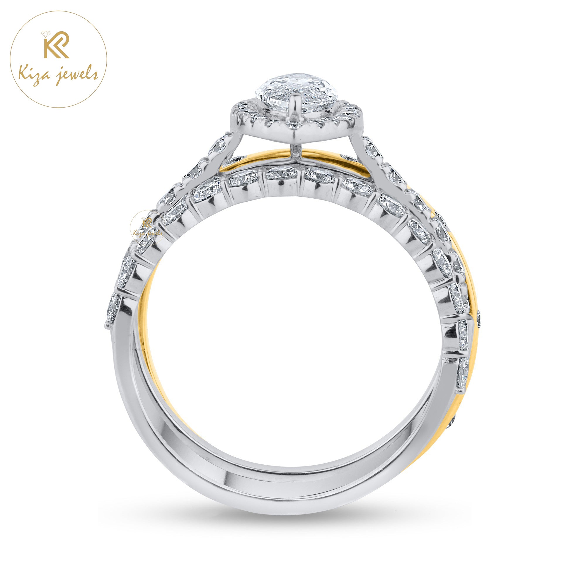 1.55 TDW Marquise & Round Cut Women's Diamond Ring with Bang