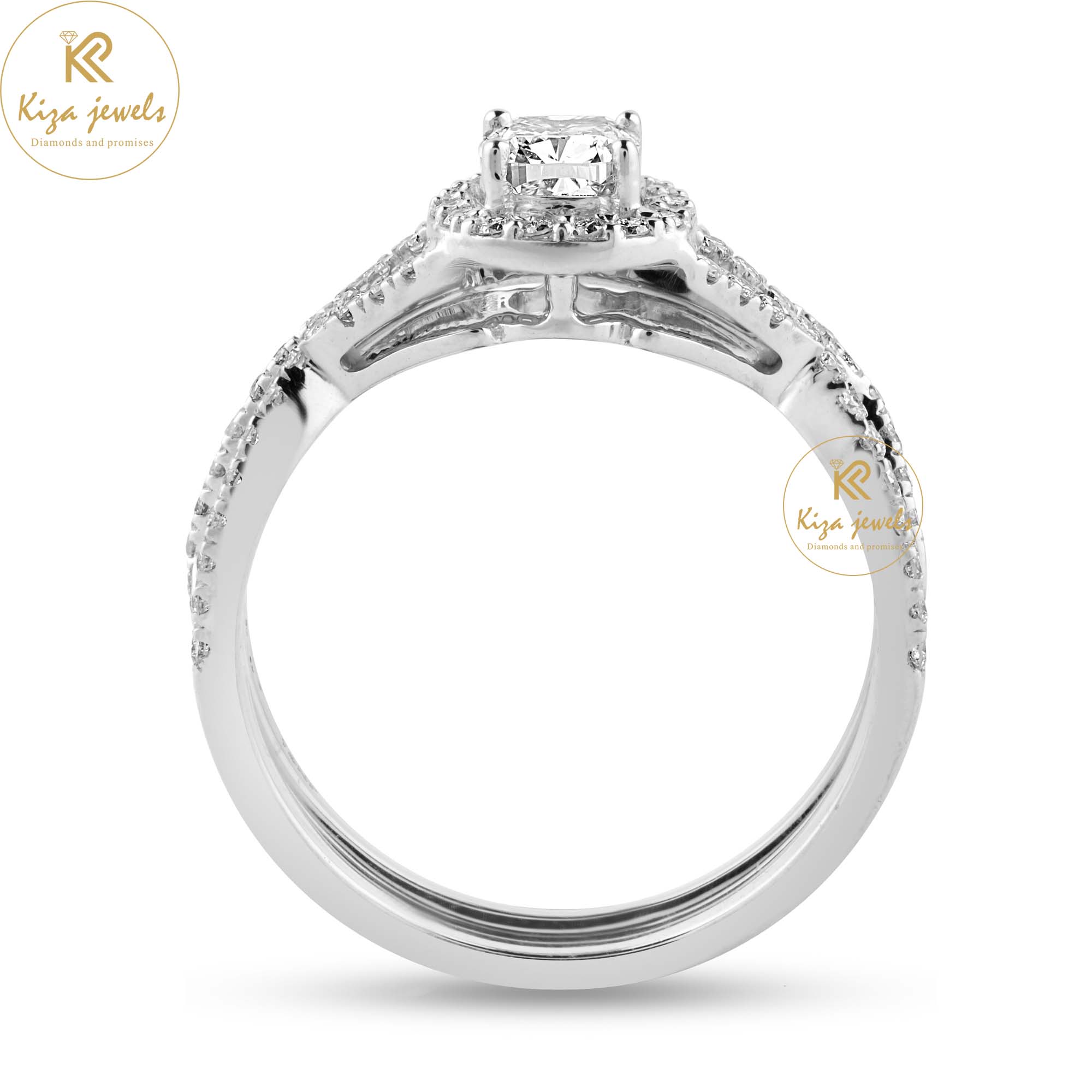 0.91 TDW Cushion & Round Cut Women's Diamond Ring With Band