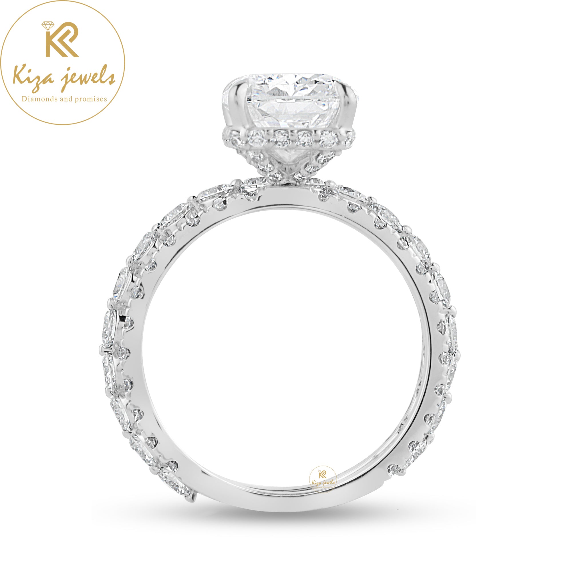 3.825 TDW Radiant & Round Cut Diamond Ring With band