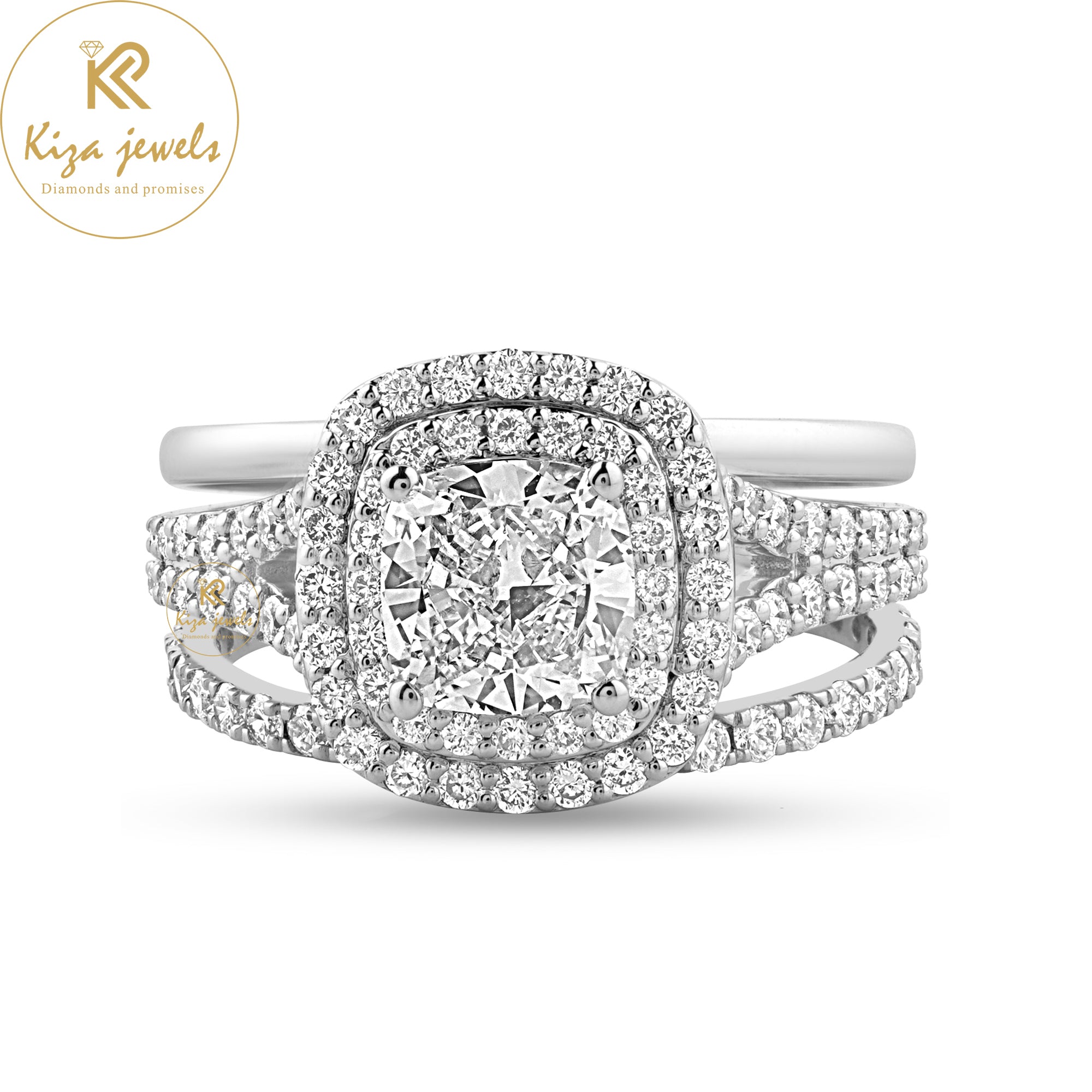 1.79 TDW Cushion & Round Cut Diamond Ring With band