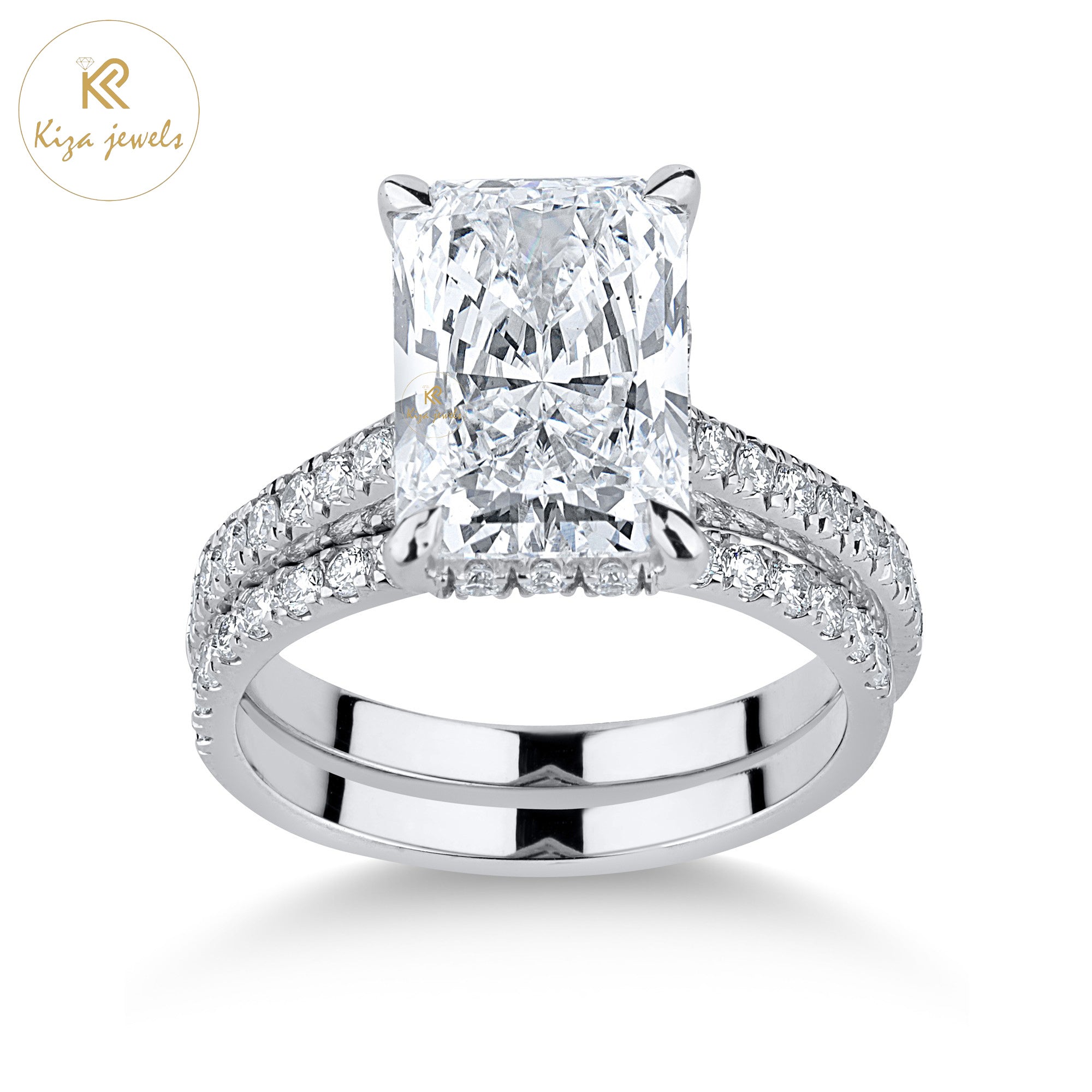 5.18 TDW Radiant Cut Women's Diamond Ring with Band