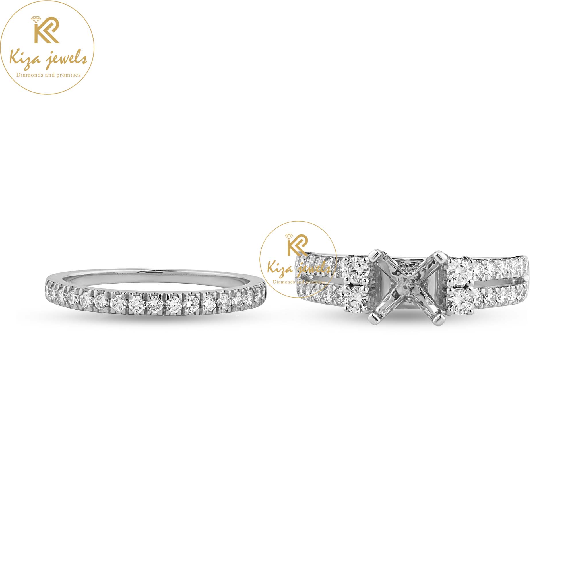 0.68 TDW Round Cut Women's Engagement Diamond Ring with Band