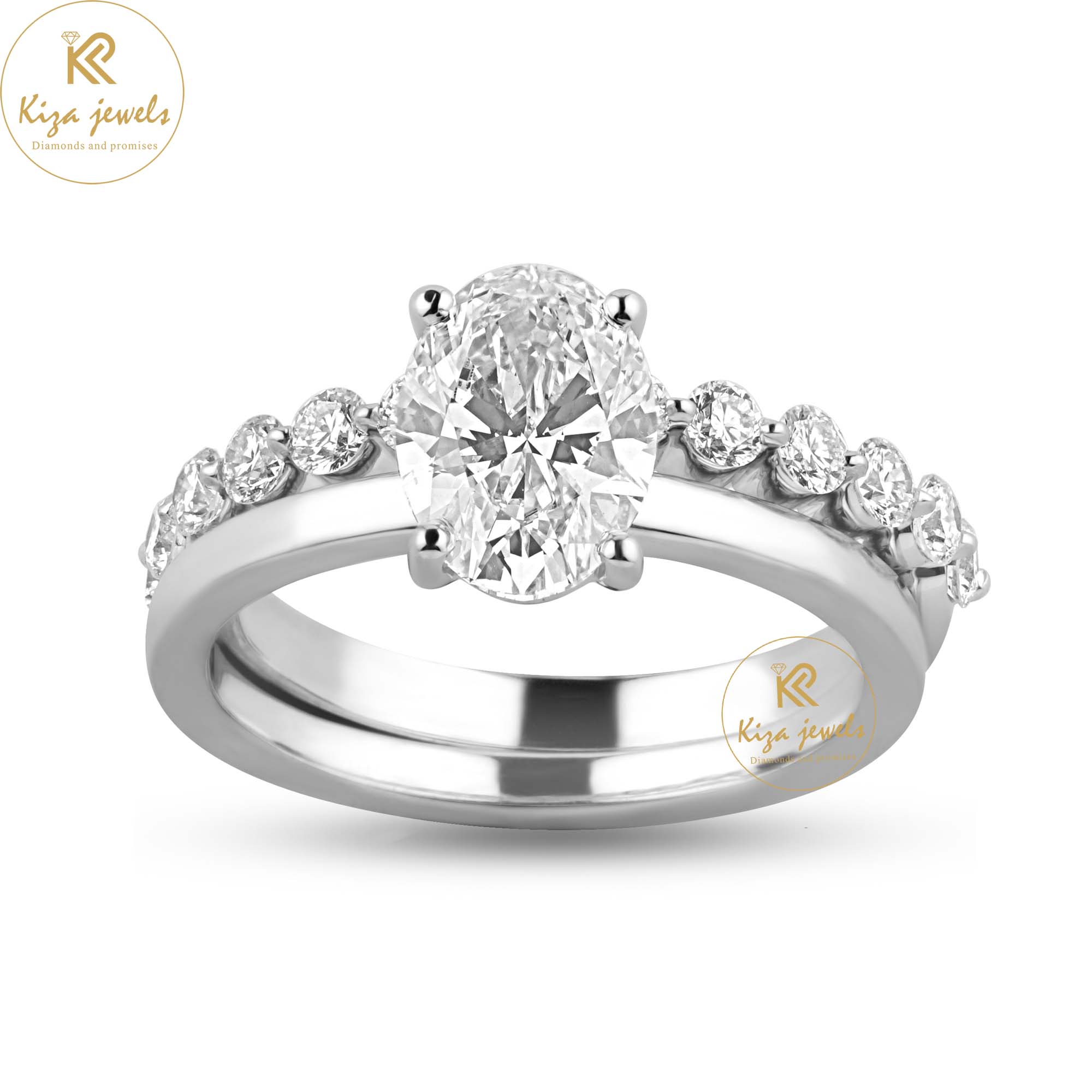 2.08 TDW Oval & Round Cut Diamond Ring With band