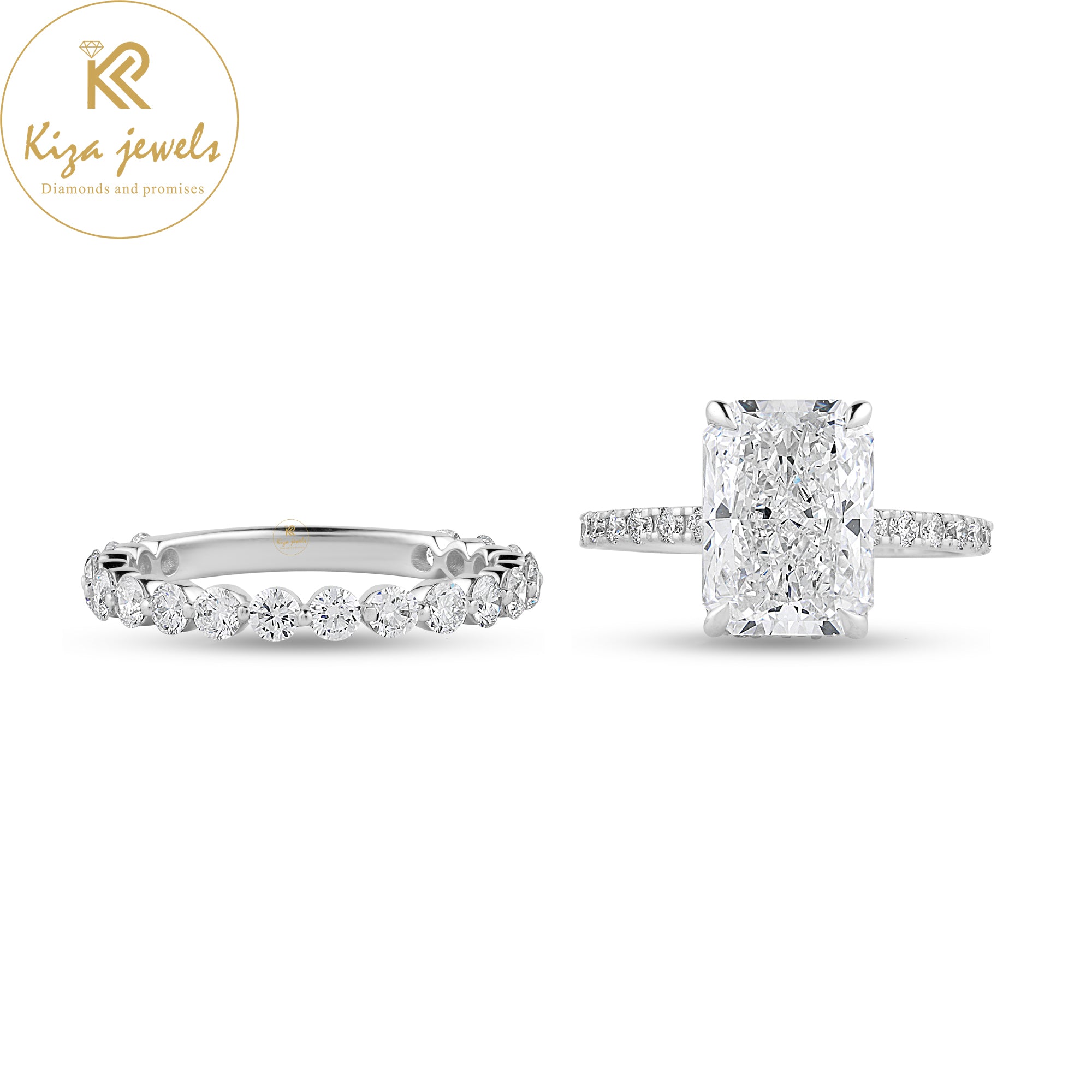 3.825 TDW Radiant & Round Cut Diamond Ring With band