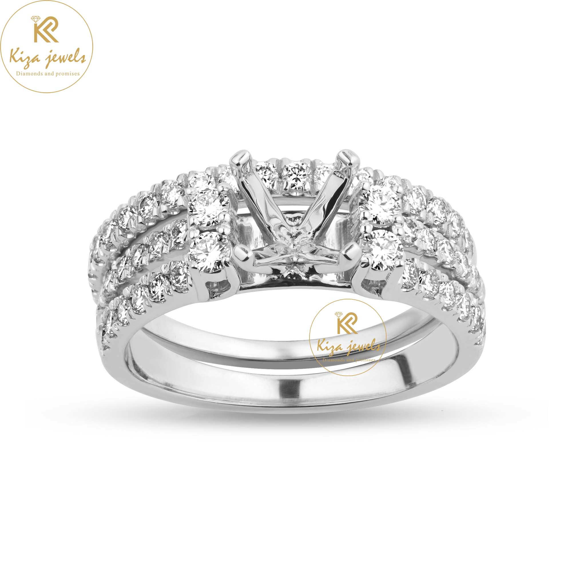 0.68 TDW Round Cut Women's Engagement Diamond Ring with Band