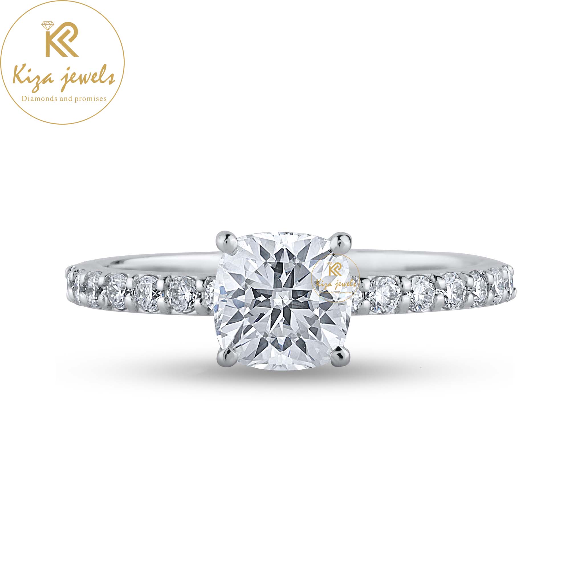 1.34 TDW Cushion And Round Cut Diamond White Gold Ring