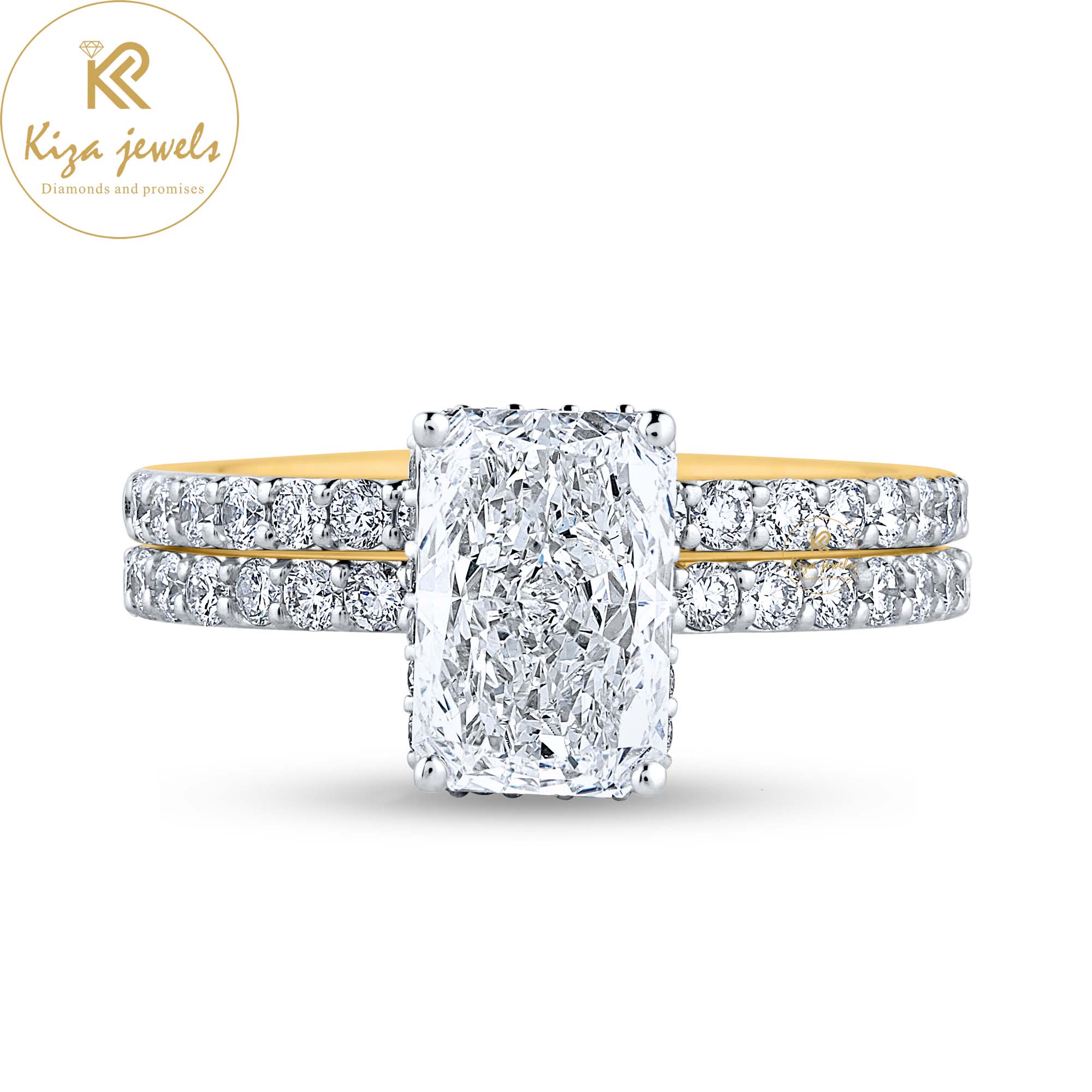 2.74TDW Radiant & Round Cut Diamond Yellow Gold Ring With Band