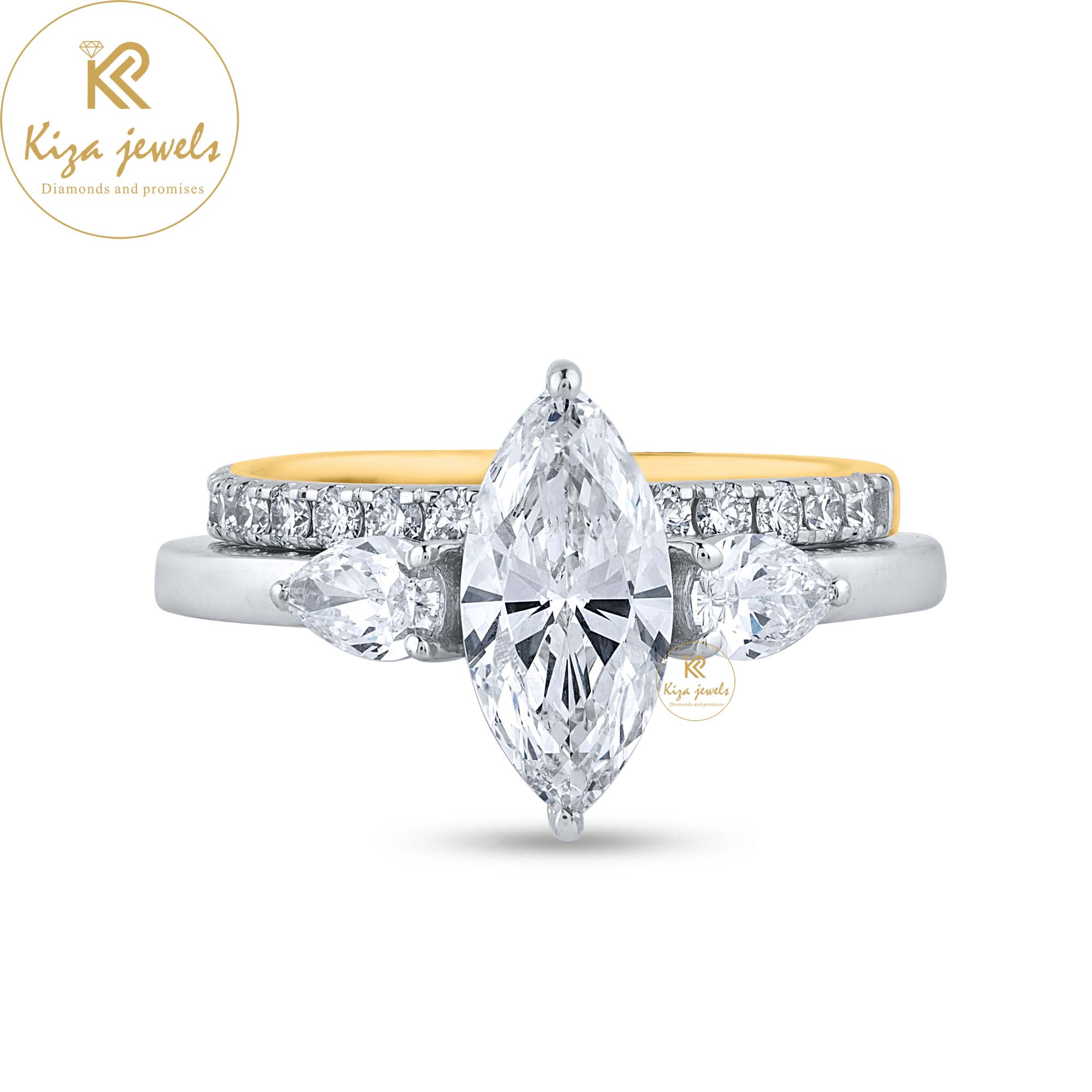 1.89TDW Marquise,Pear&Round Cut Diamond Ring With band